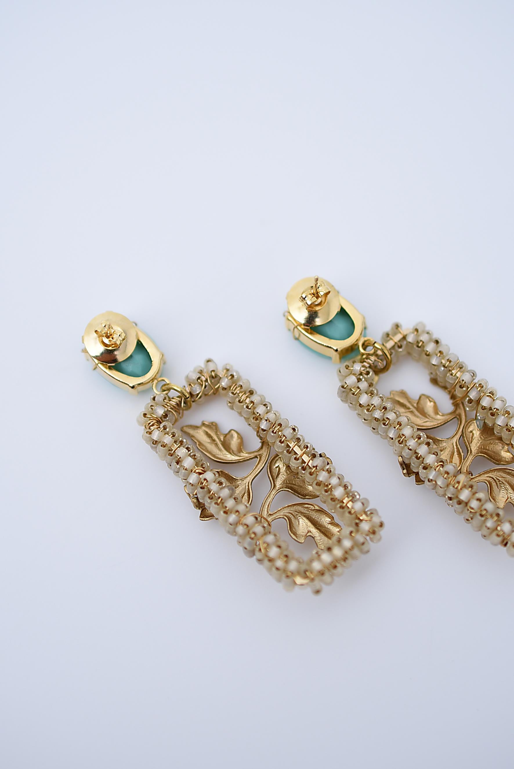 Artisan fuusenkazura square earring / vintage jewelry , vintage beads, vintage earring For Sale