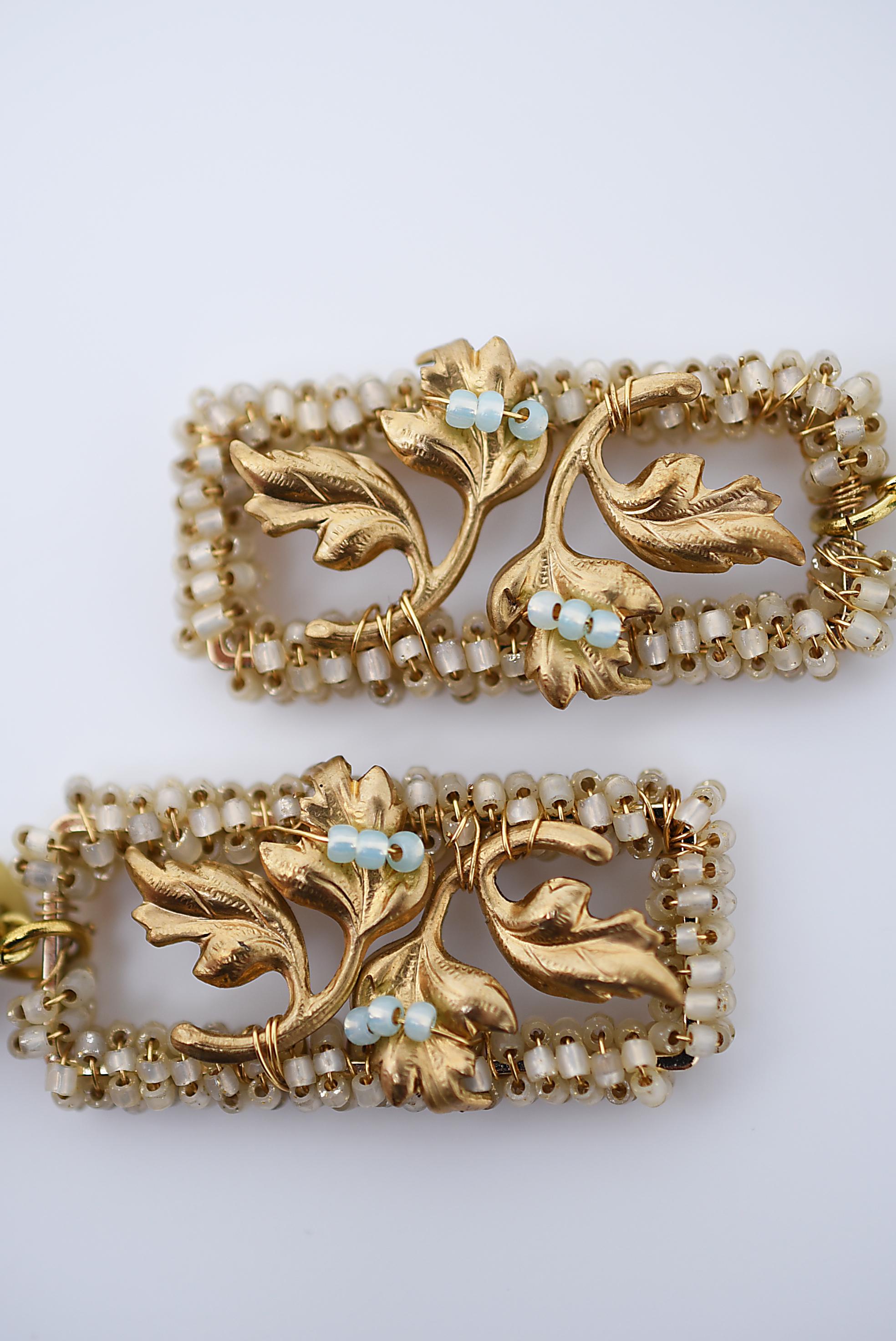 Fuusenkazura quadratischer Ohrring / Vintage-Schmuck, Vintage-Perlen, Ohrring Damen im Angebot