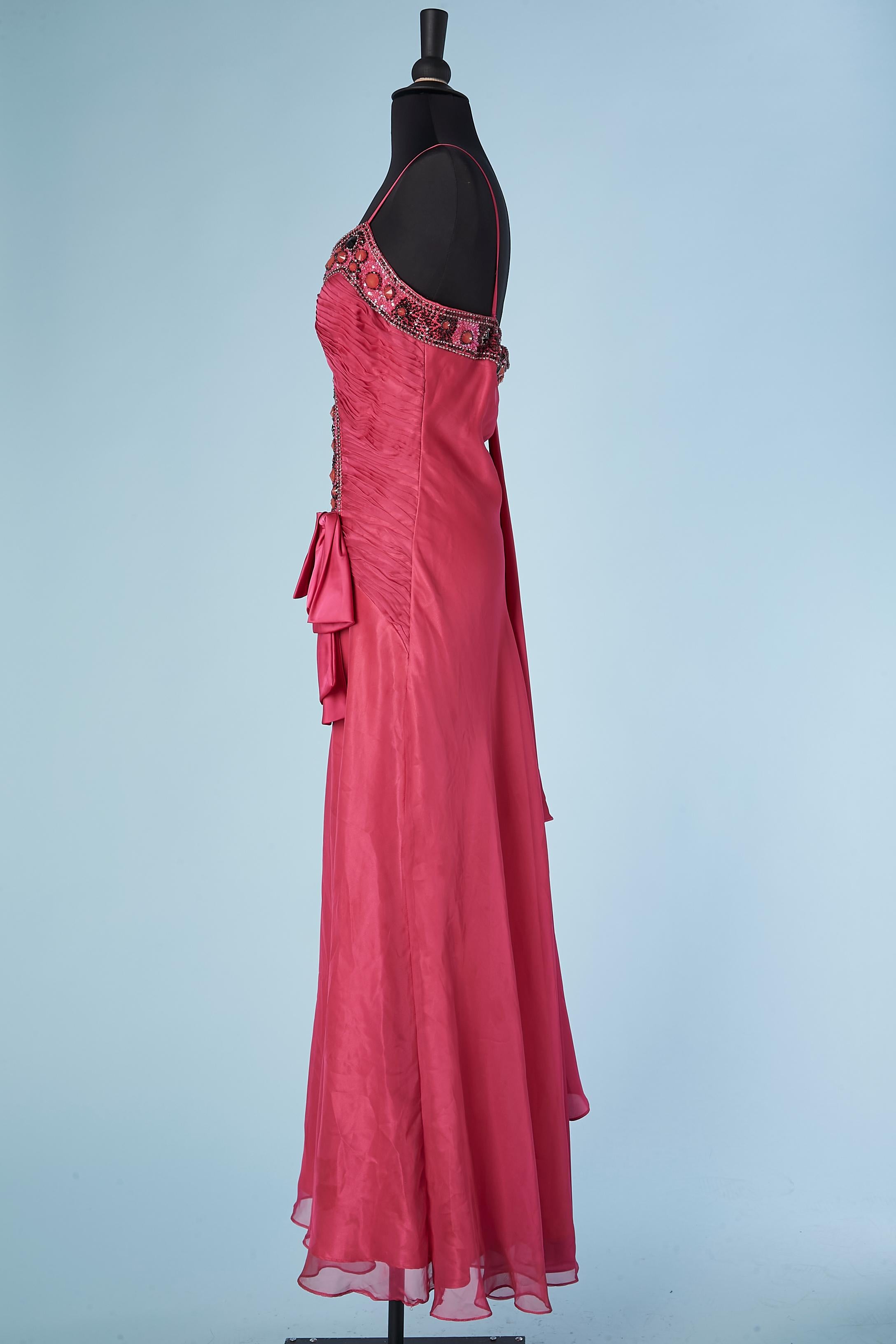Pink Fuxia evening gown with beads and sequins embroideries Miralina Couture  For Sale