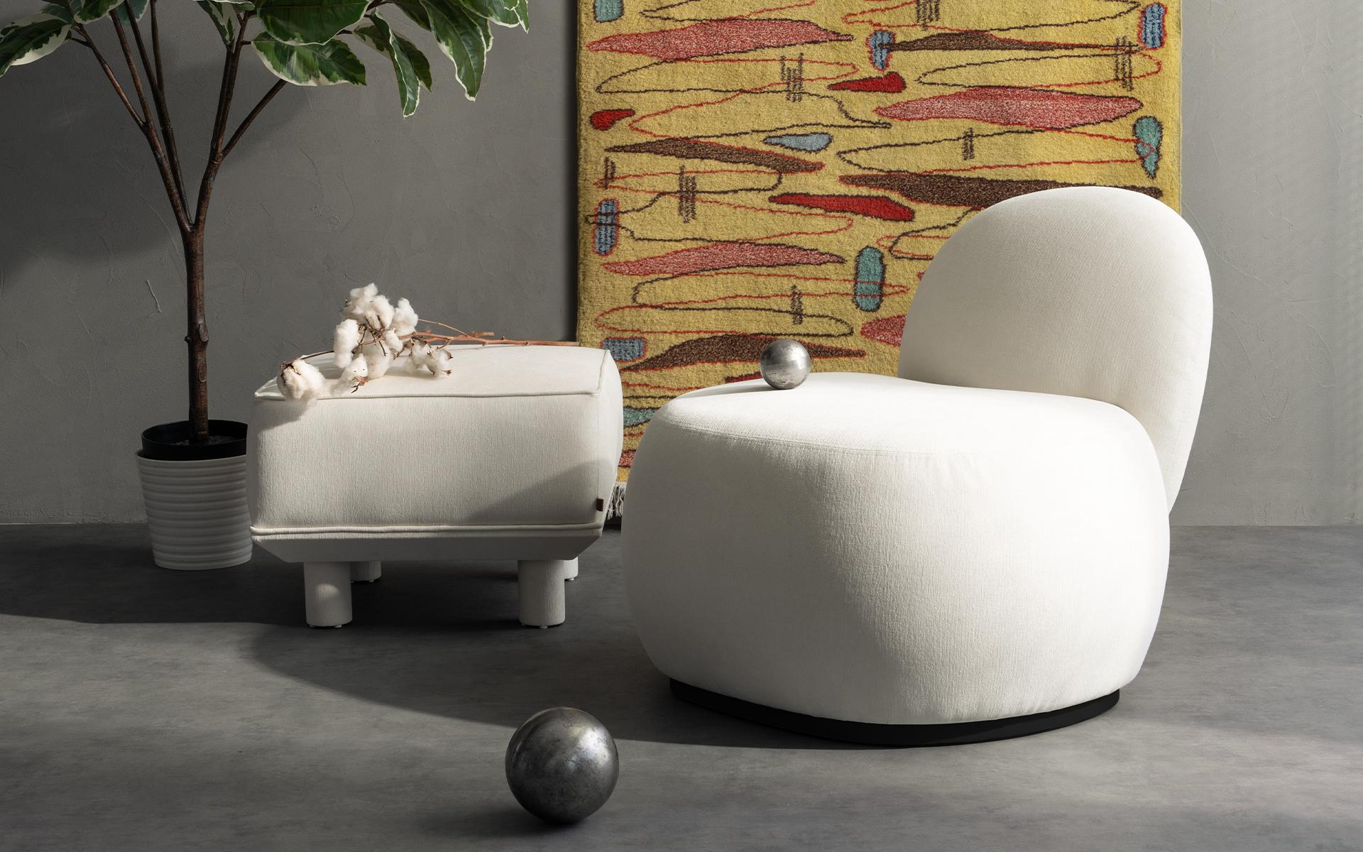 Fuyu XS Sillón moderno tapizado blanco Bergere by Lagu Moderno en venta