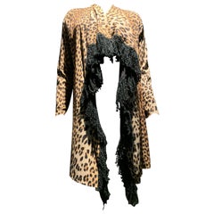 Fuzzi by Jean Paul Gaultier Leopard Stretch Jersey Duster W/ Black Yarn Fringe