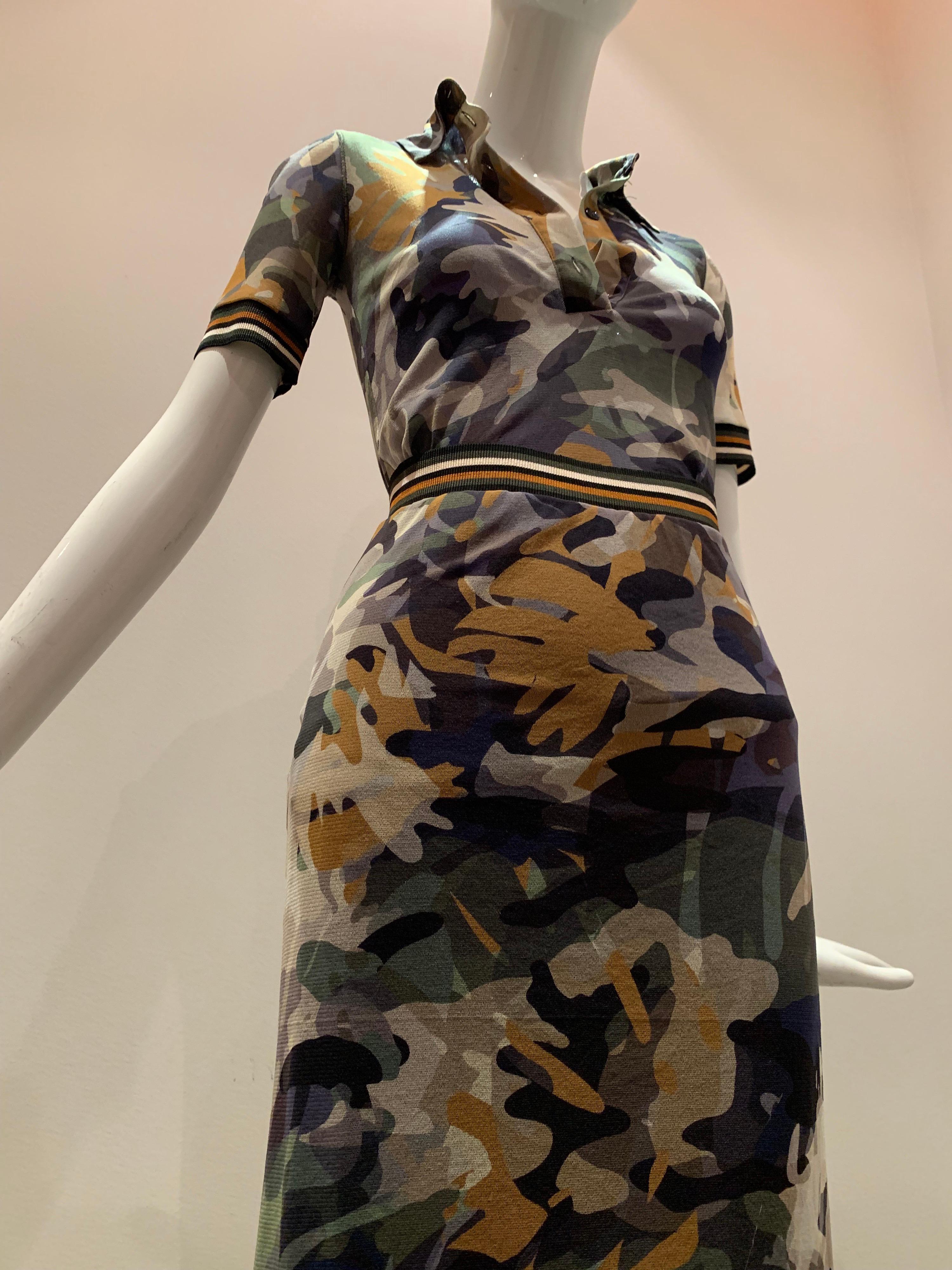 Fuzzi By Jean Paul Gaultier Stretch Tulle 2-Piece Blouse & Skirt In Camouflage  In Excellent Condition In Gresham, OR