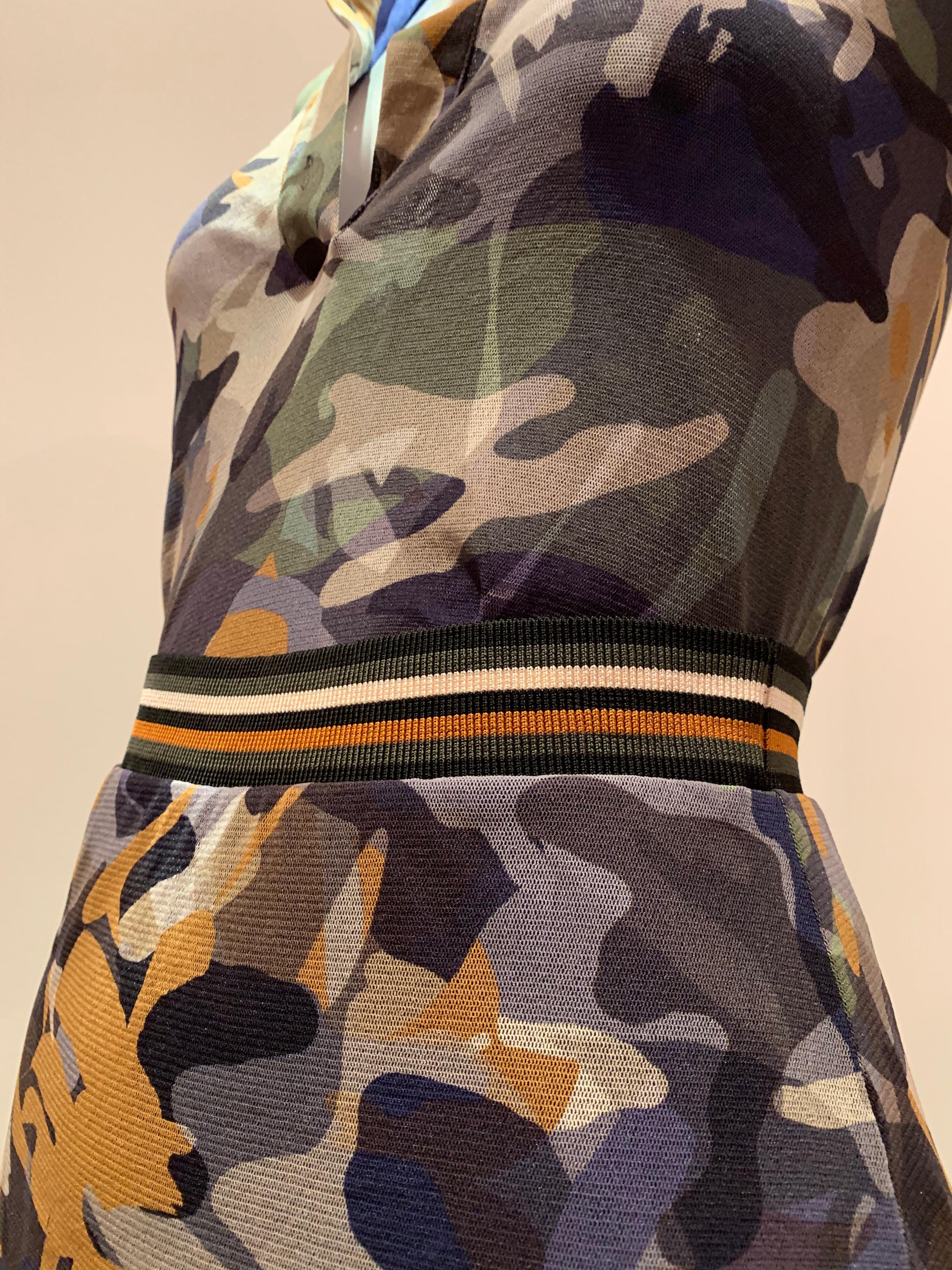 Fuzzi By Jean Paul Gaultier Stretch Tulle 2-Piece Blouse & Skirt In Camouflage  1