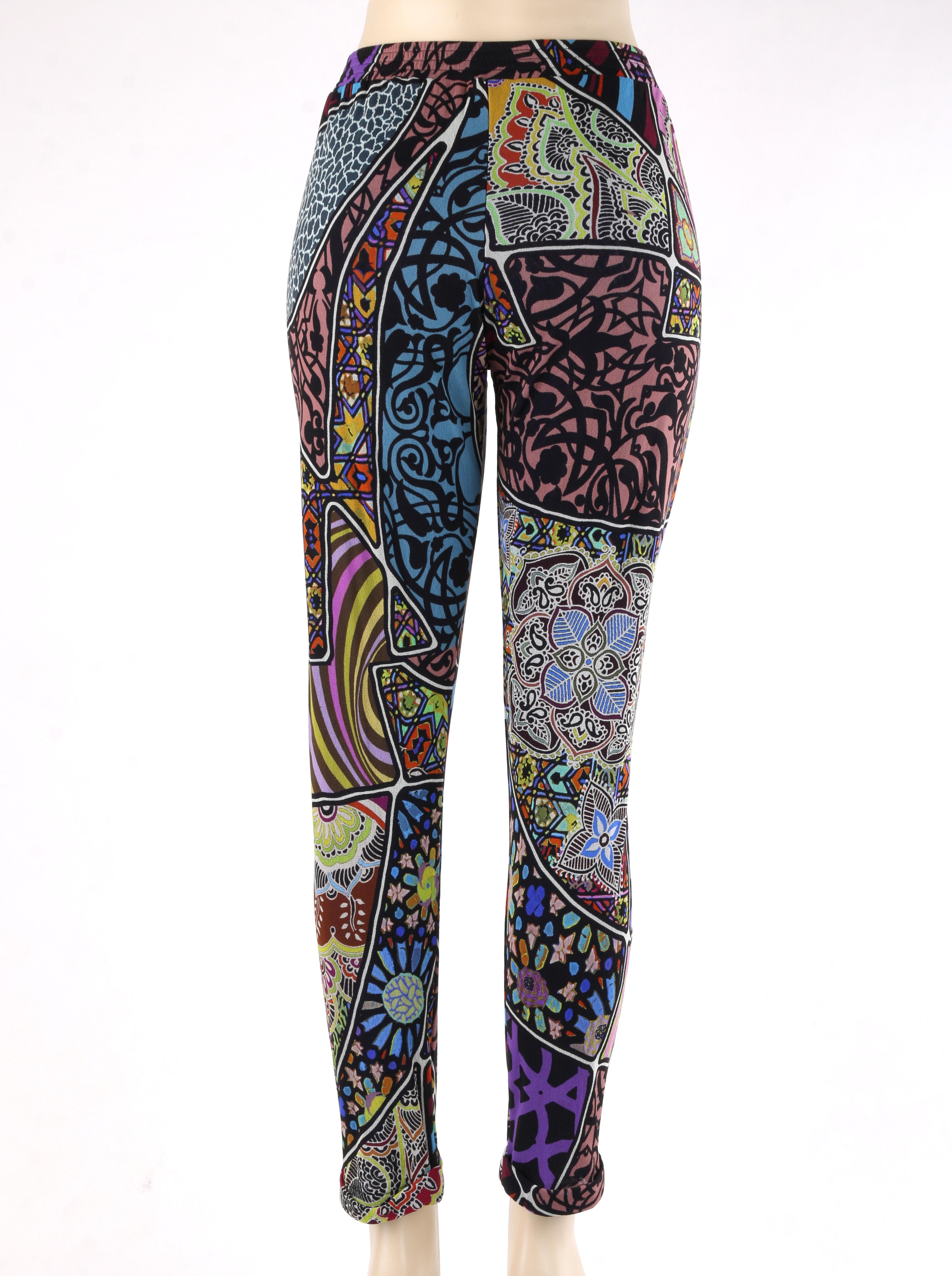 Black FUZZI Jean-Paul Gaultier c.2000's Multicolor Mixed Pattern Mesh Legging Pants
