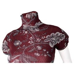 Fuzzi Maroon Floral Print Mesh Turtleneck Top circa 1990s