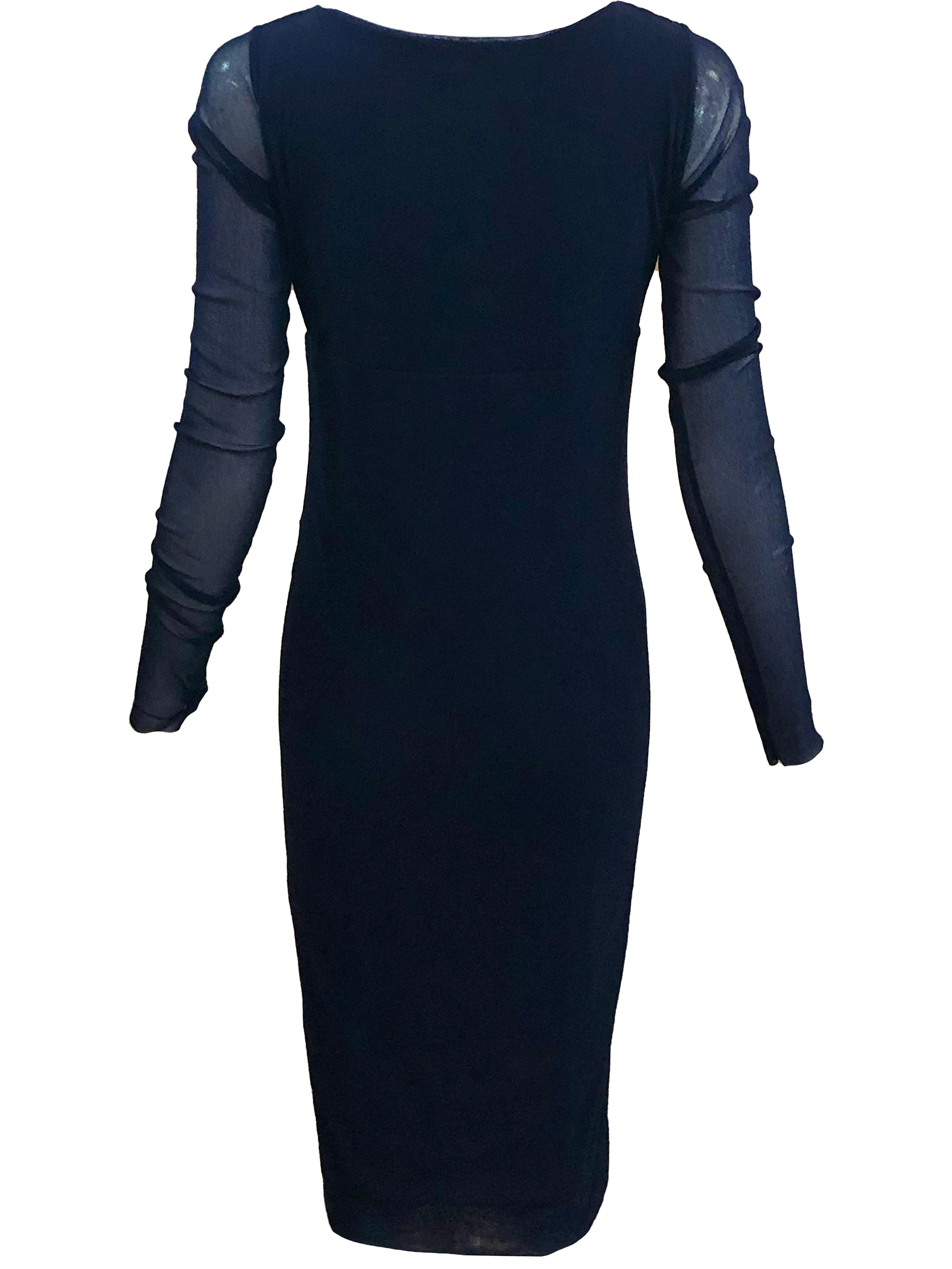 Noir Fuzzi Navy Blue Navy Mesh Body-con Dress with Velvet Flower Flocking, Mid 1950s en vente