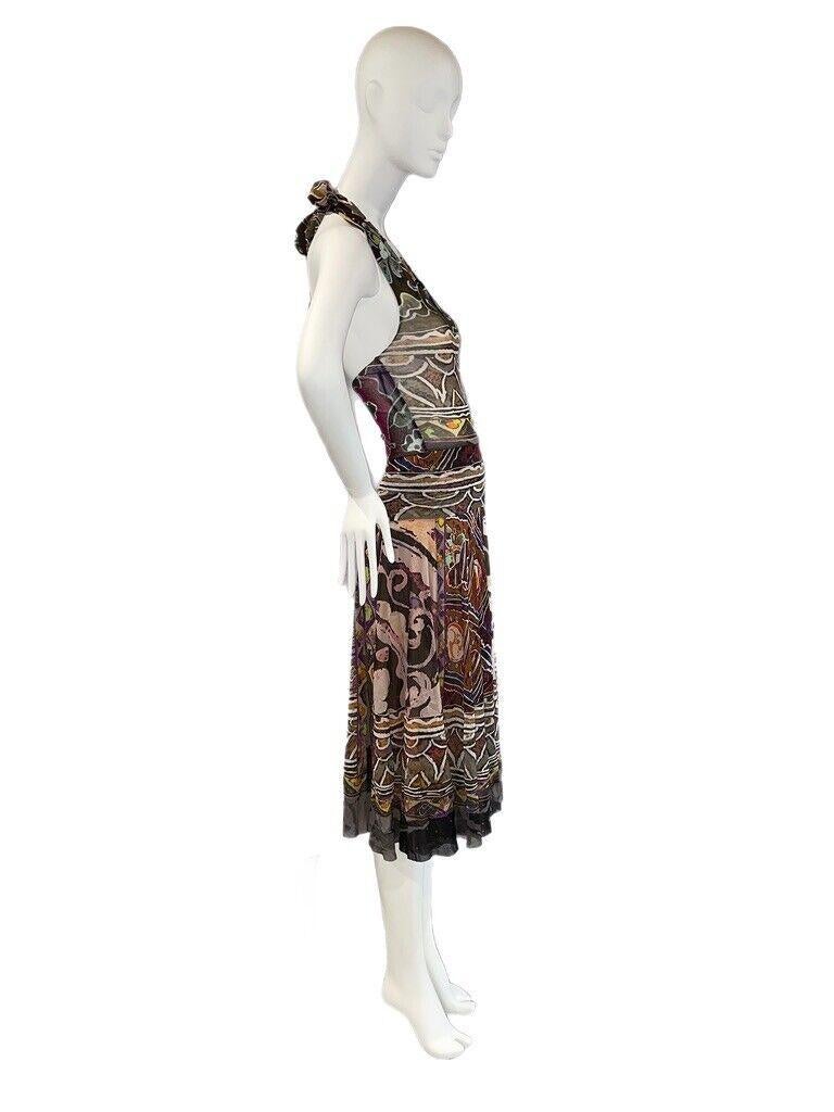 Beige Fuzzi Abito midi vintage in rete elasticizzata con cavezza e senza schienale in vendita