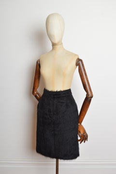 Fuzzy Chic MAX MARA Avant Guard Hairy Alpaca Wool Black Pencil Skirt
