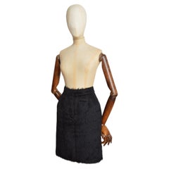 Fuzzy Chic MAX MARA Avant Guard Hairy Alpaca Wool Black Pencil Skirt