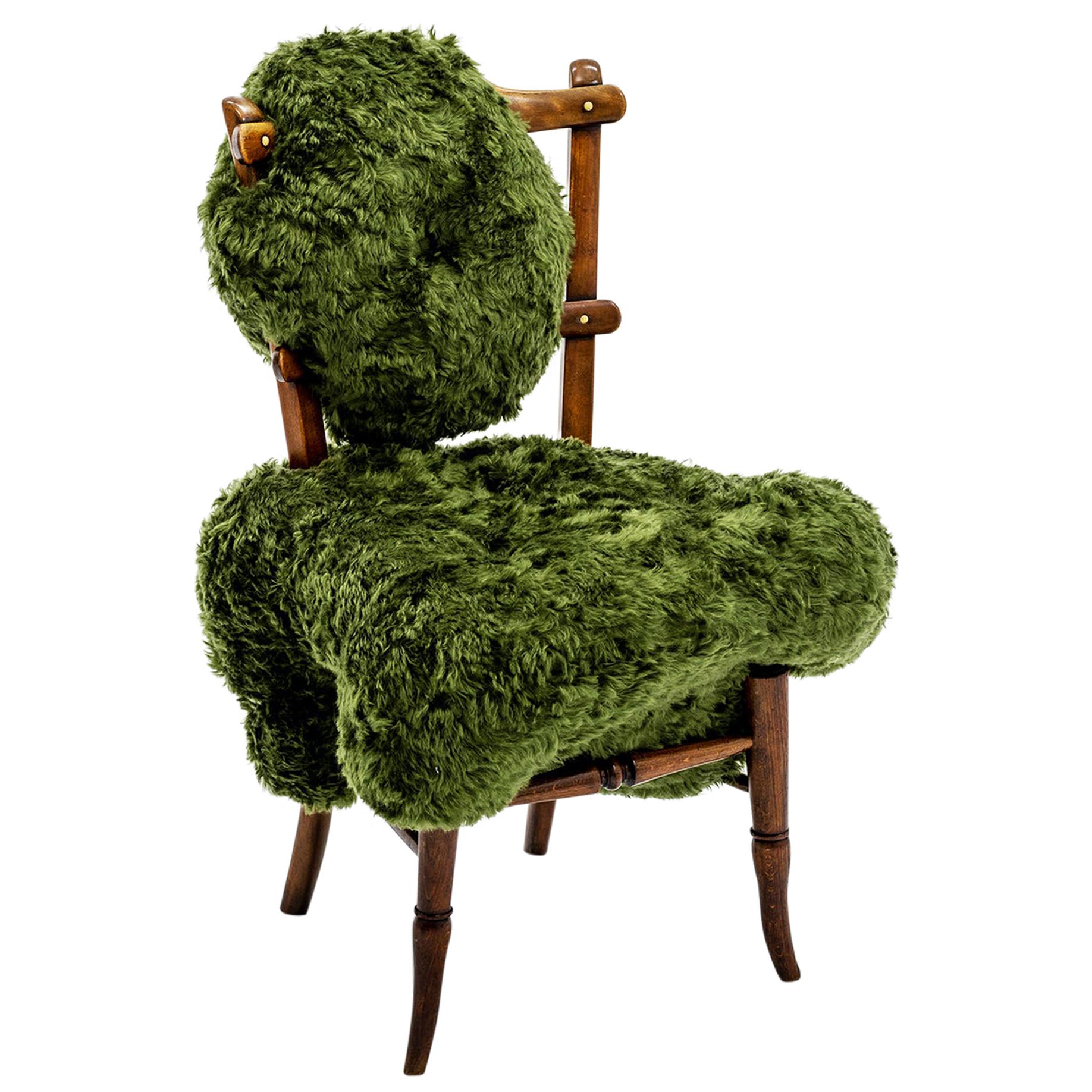 'Fuzzy Hi!breed Chair' with biomorphic upholstery sculpted on victorian chair