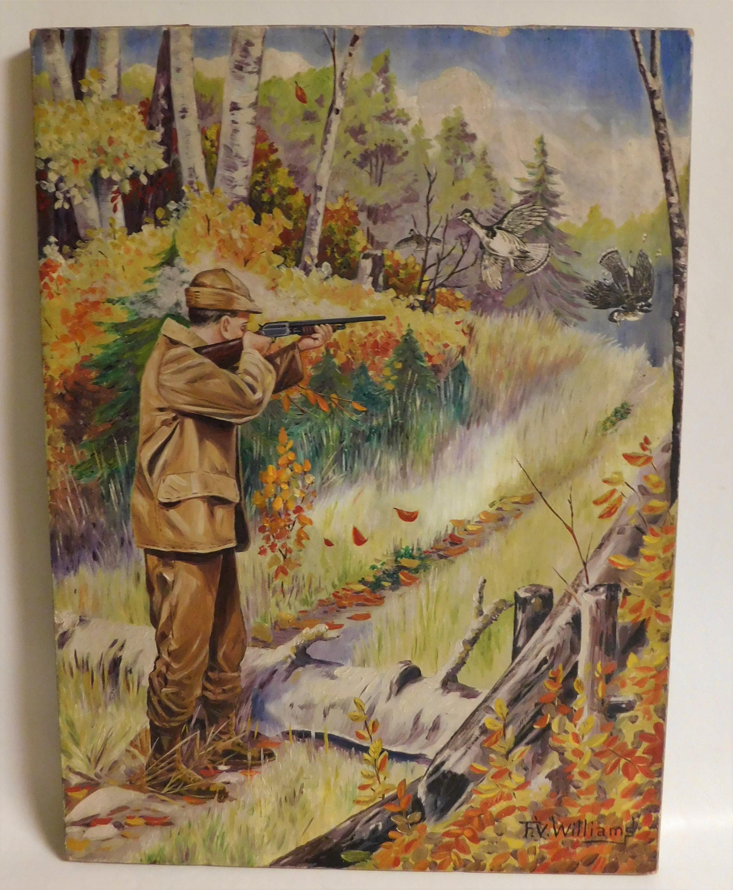 A fine and original oil on canvas painting by Canadian F.V. Williams, a noted and accomplished writer, illustrator and artist. This painting was presented to Mr. J Mercer with the compliments of the publisher of Bodtrun (?) Canada W.J. Taylor Nov. 6