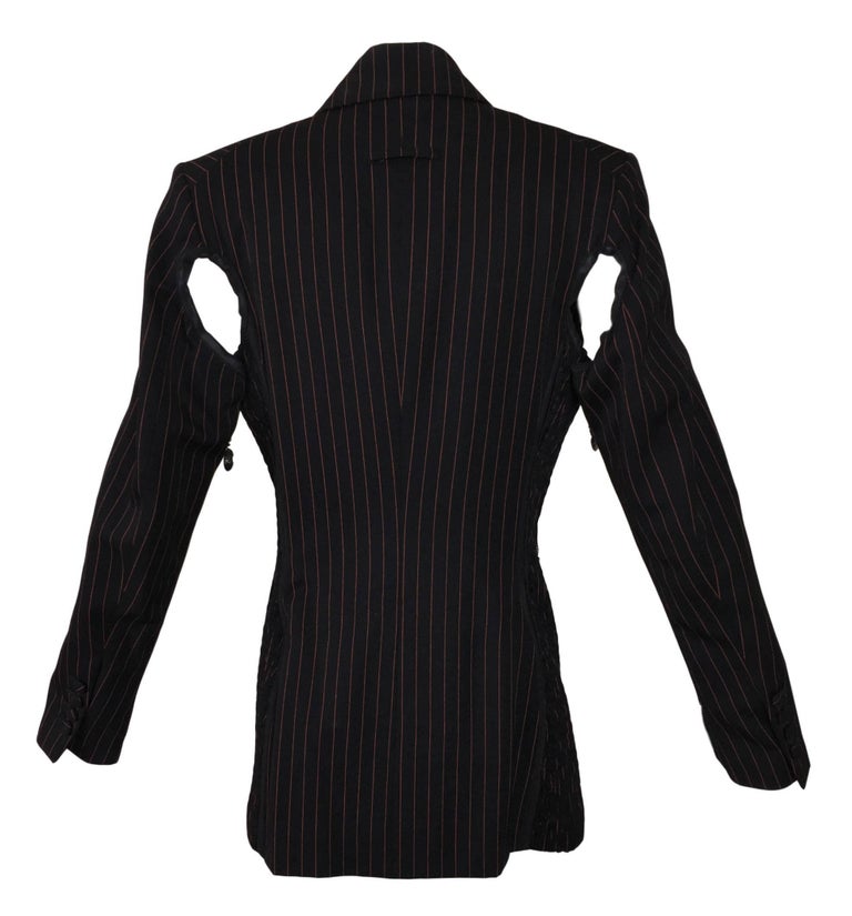 F/W 1989 Jean Paul Gaultier Pinstripe Zipper Cut-out Blazer Jacket 