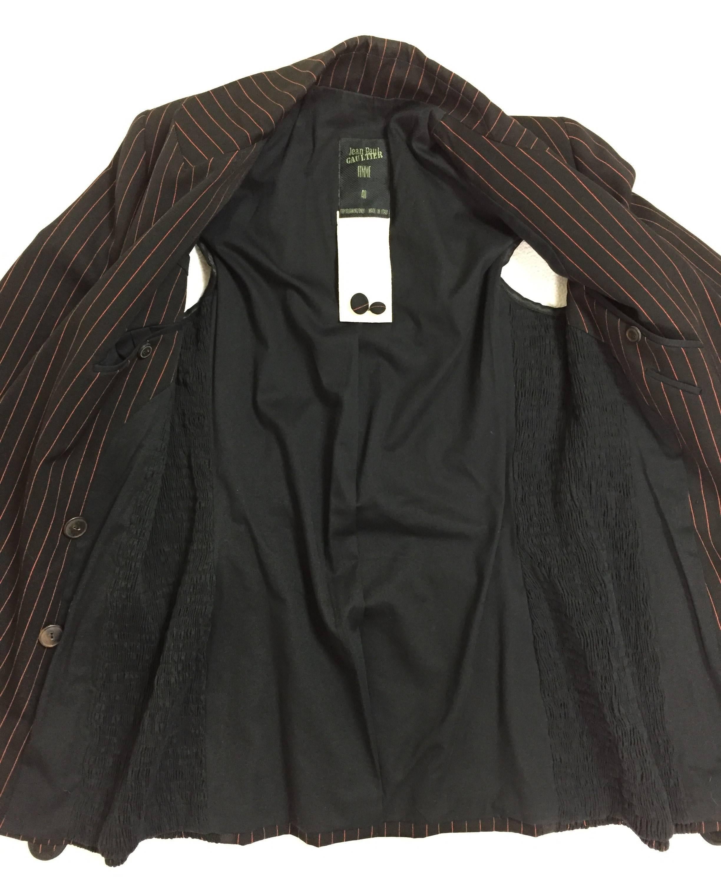 F/W 1989 Jean Paul Gaultier Pinstripe Zipper Cut-out Blazer Jacket Dress In New Condition In Yukon, OK
