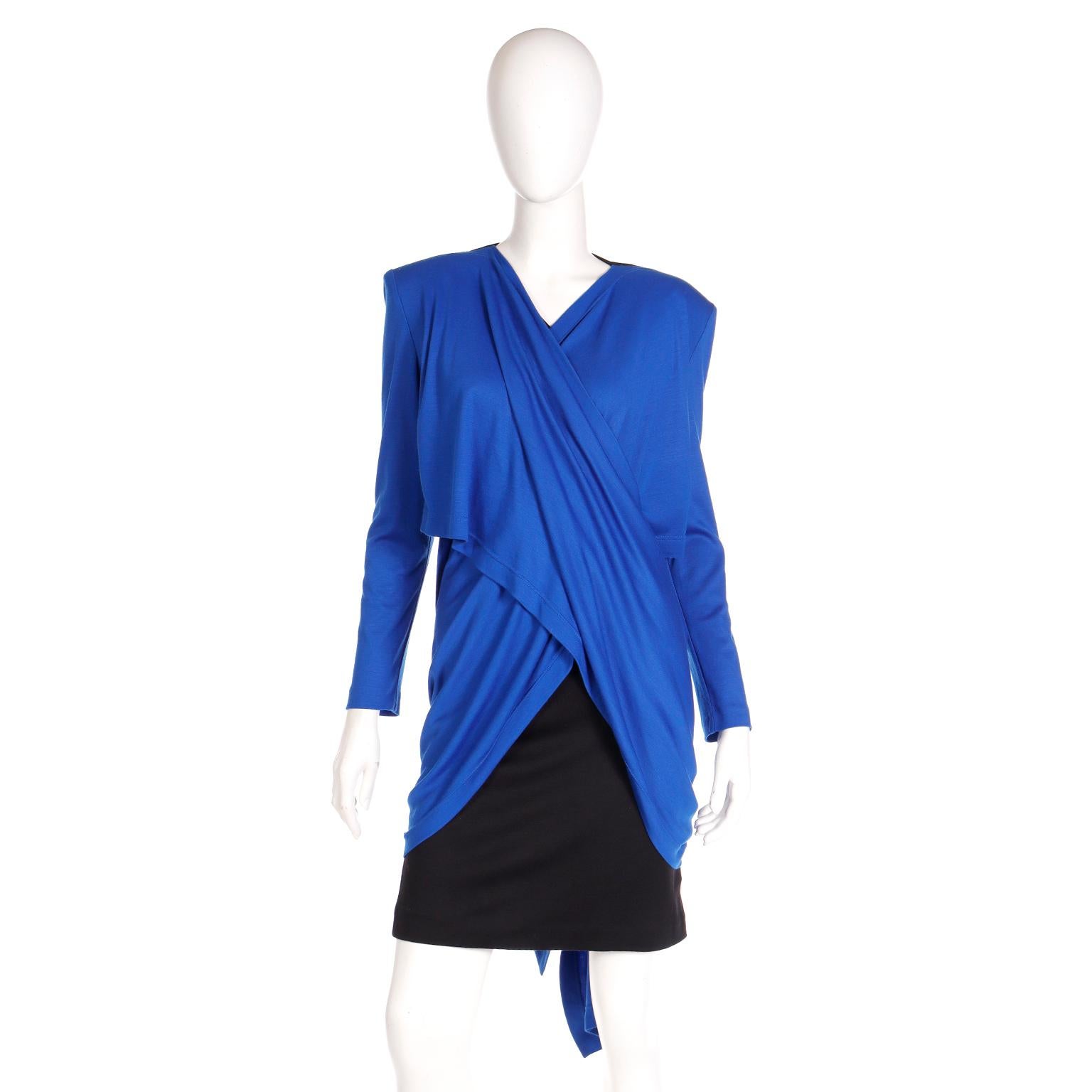 FW 1989 Patrick Kelly Runway Dress in Blue & Black Knit with Head Scarf  For Sale 8