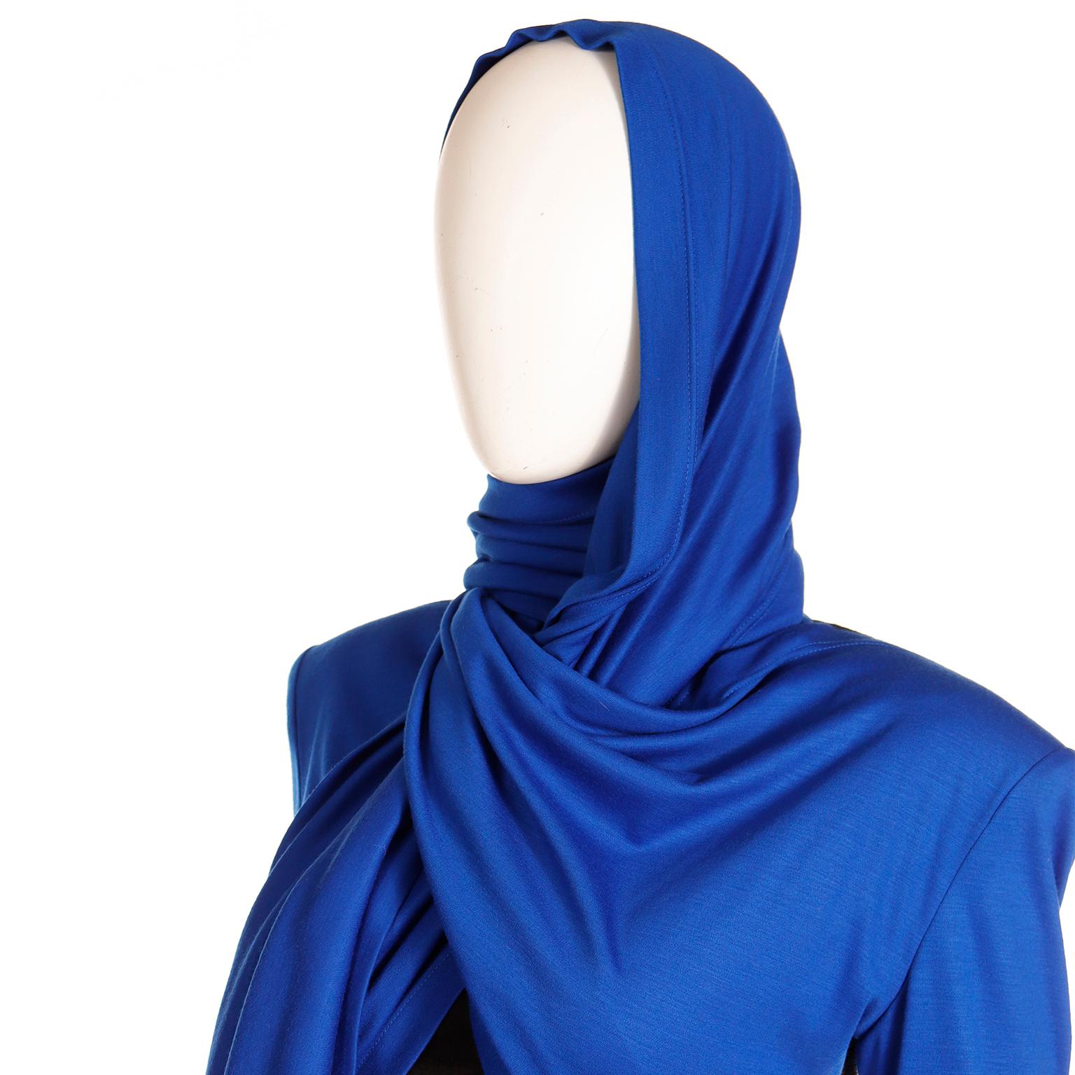 FW 1989 Patrick Kelly Runway Dress in Blue & Black Knit with Head Scarf  For Sale 10