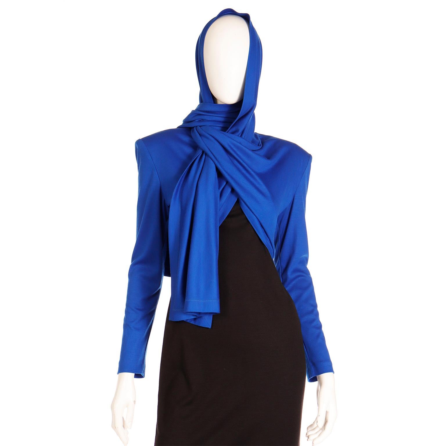 FW 1989 Patrick Kelly Runway Dress in Blue & Black Knit with Head Scarf  For Sale 12