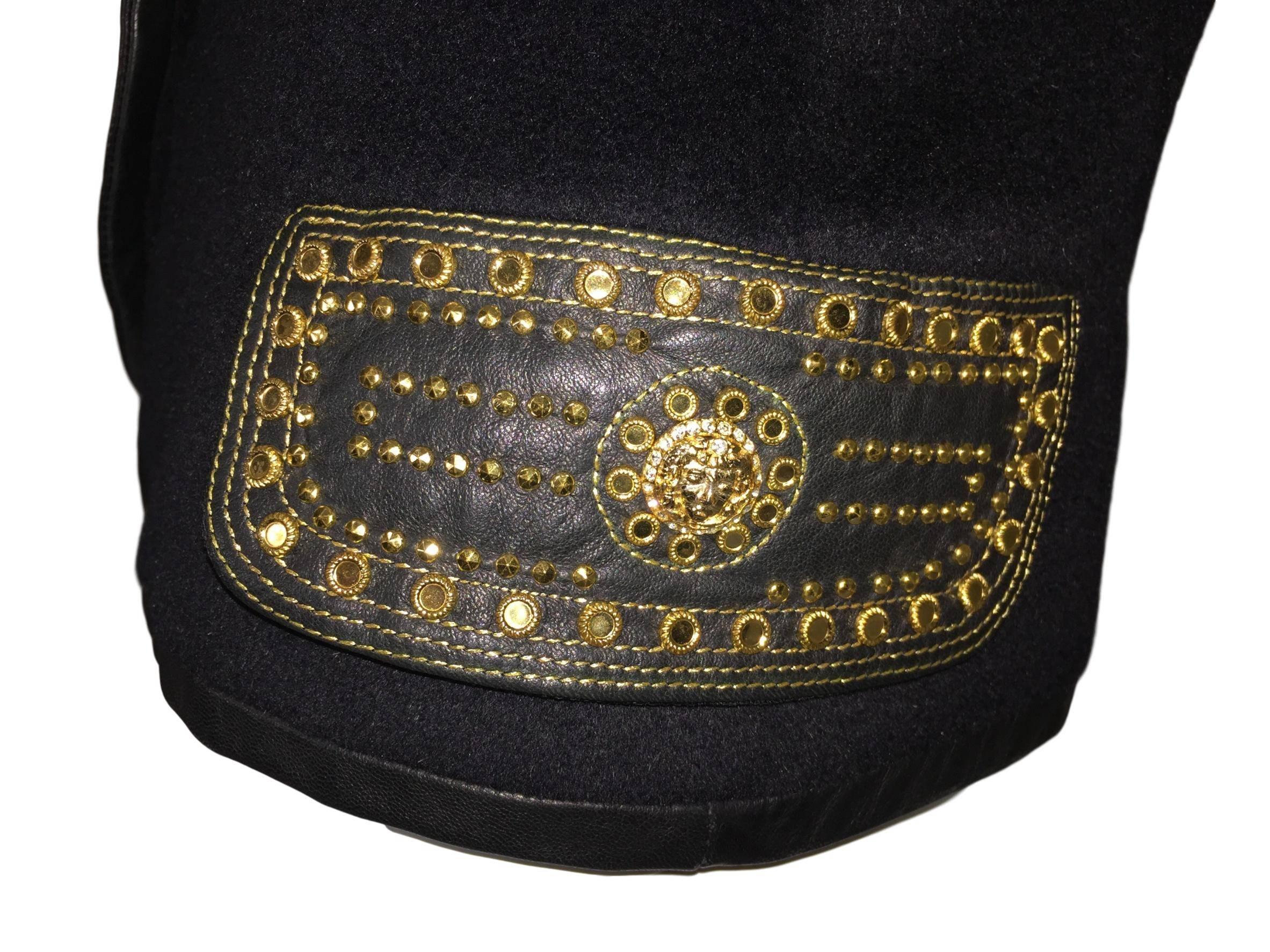F/W 1992 Gianni Versace Couture Studded Bondage Black Fitted Wool Jacket 40 In Good Condition In Yukon, OK
