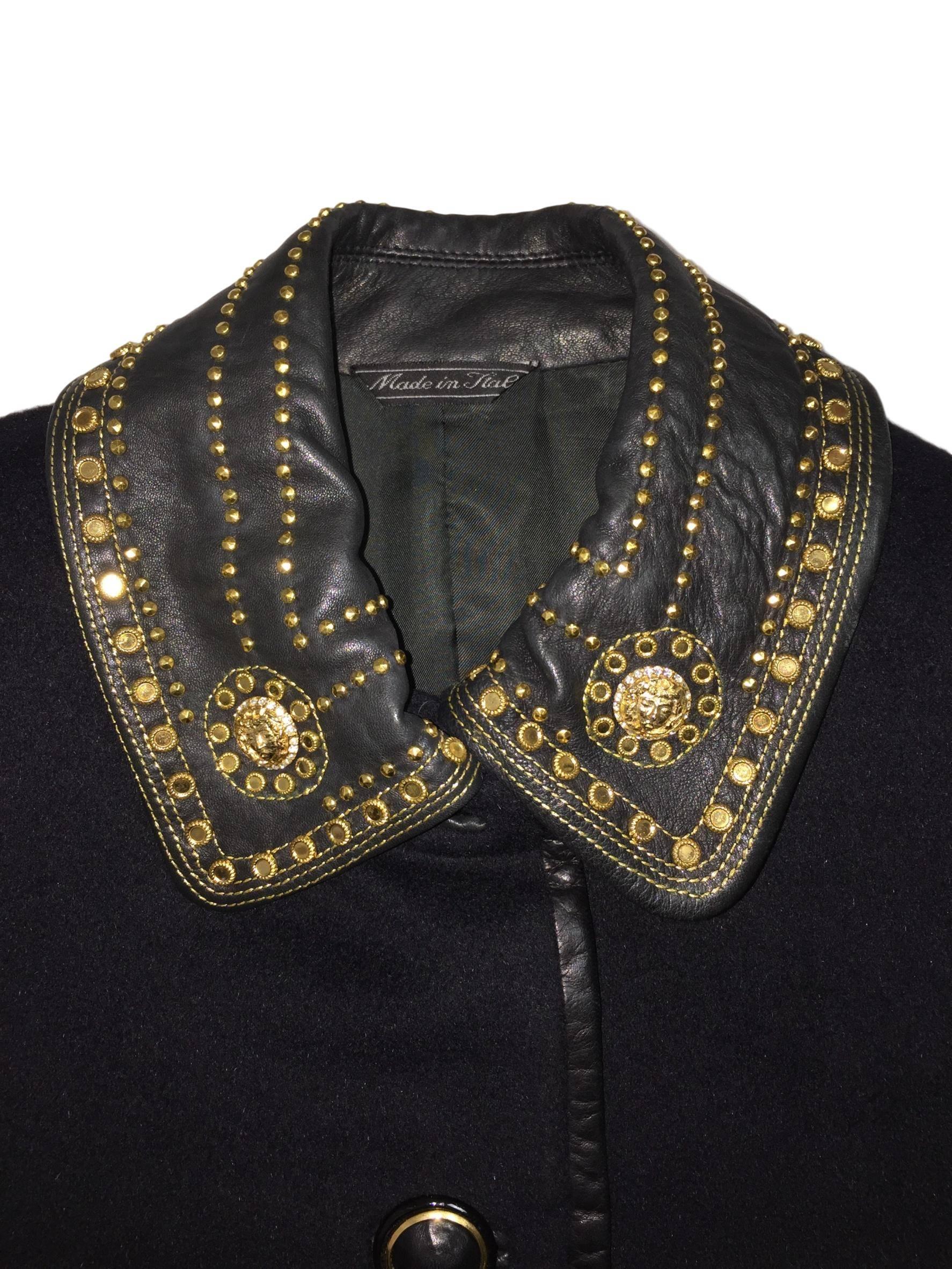 F/W 1992 Gianni Versace Couture Studded Bondage Black Fitted Wool Jacket 40 1