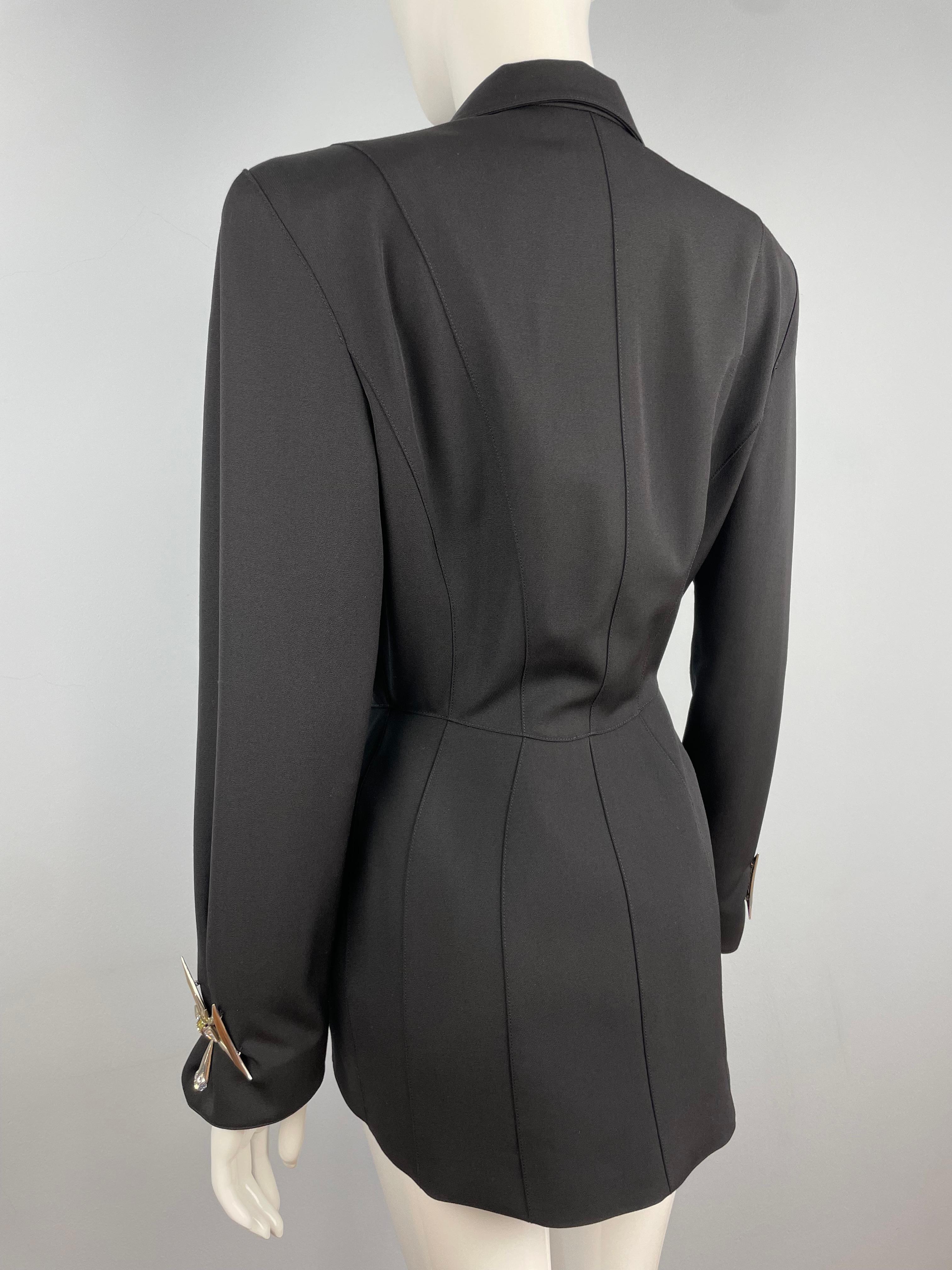 FW 1994 Broche de brillantes Chaqueta enjoyada Thierry Mugler Negro en venta
