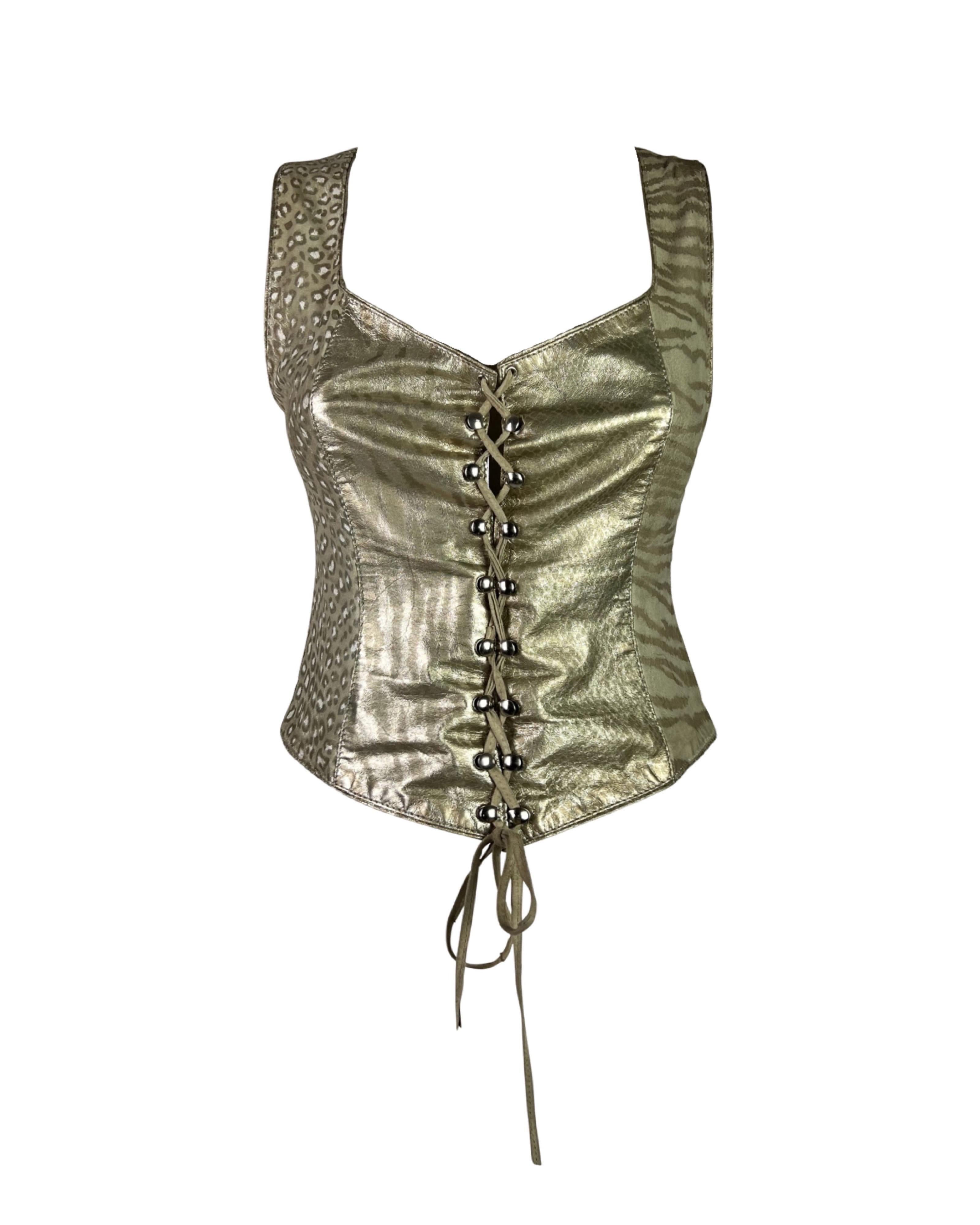 Brown FW 1994 Roberto Cavalli Leather Patchwork Top For Sale