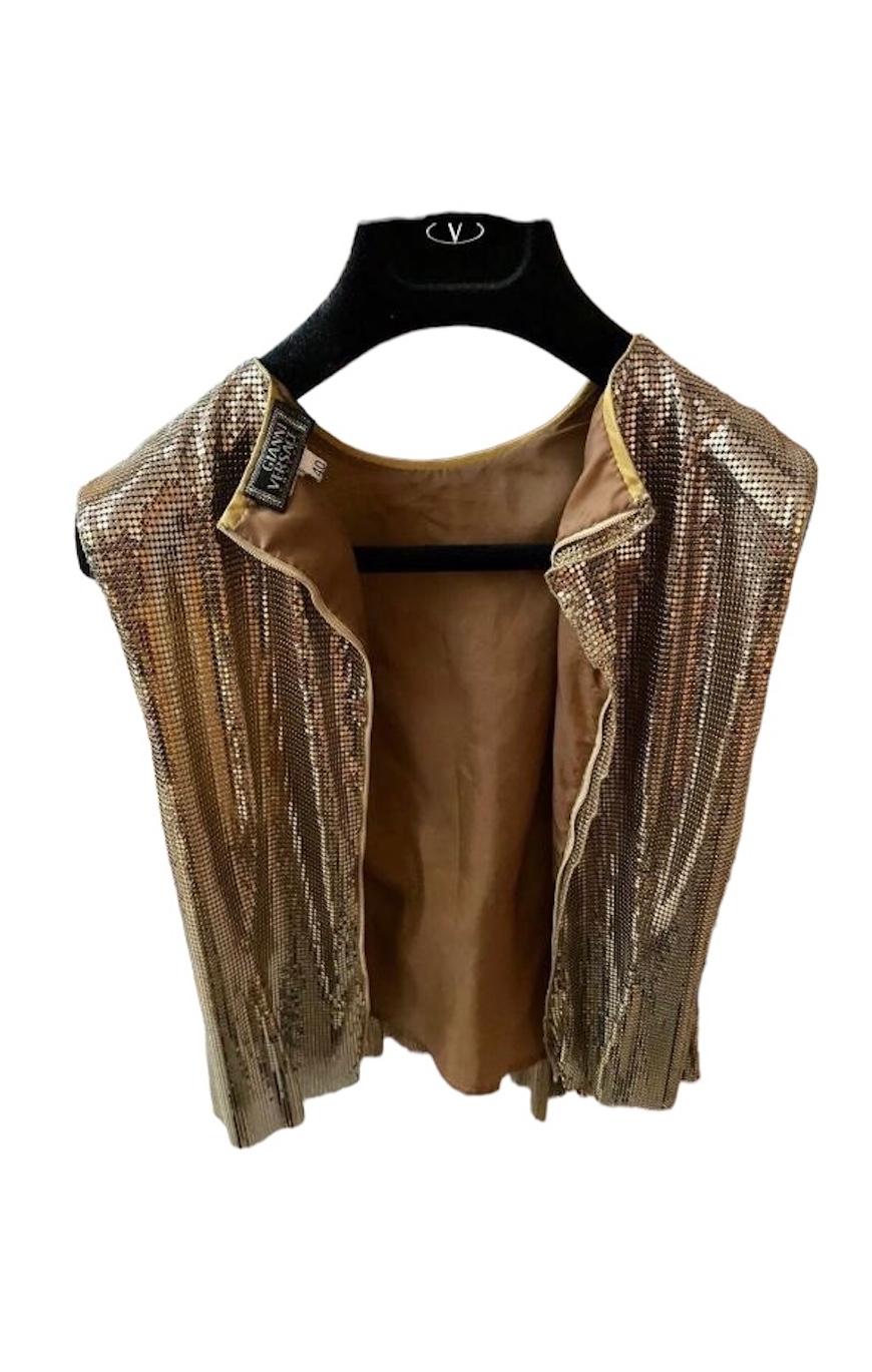 FW 1994 Vintage Gianni Versace Couture Gold Metal Mesh Oroton Top In Excellent Condition In Montgomery, TX