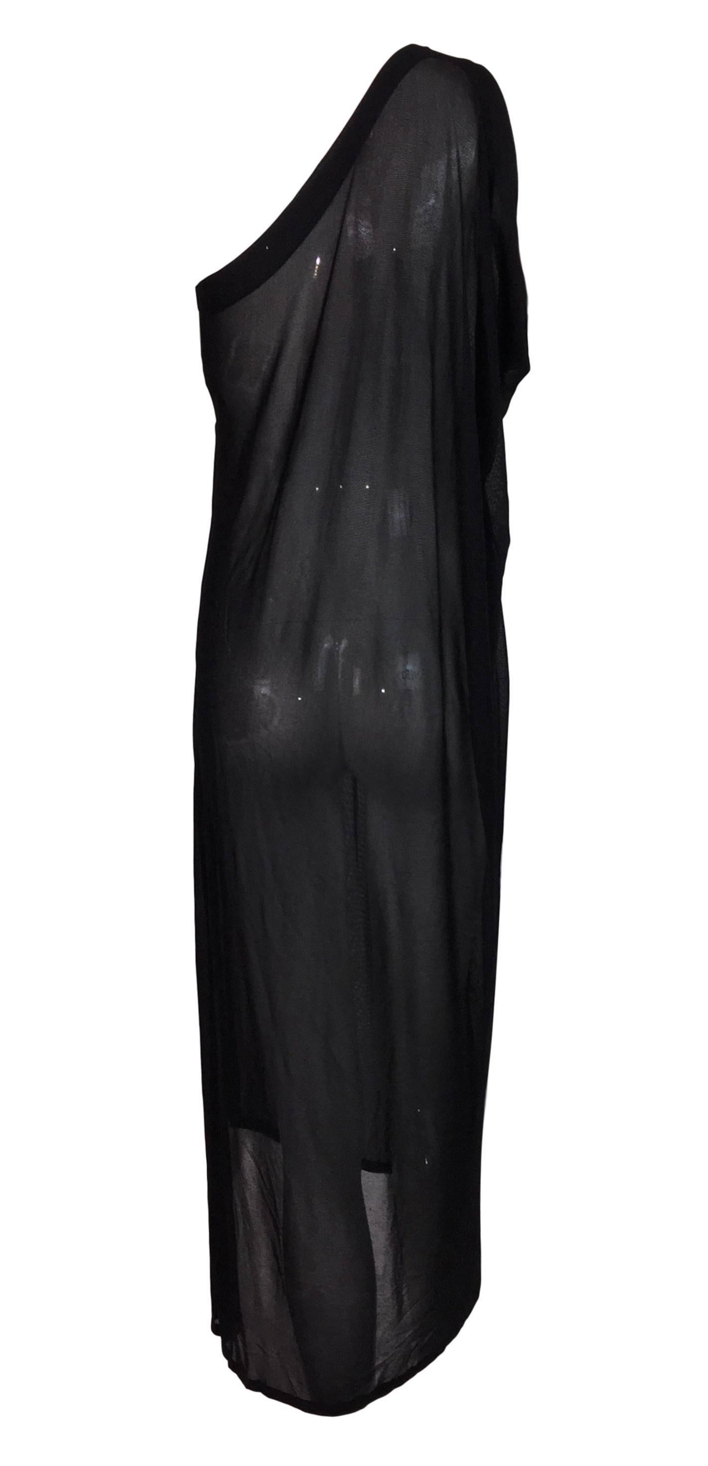 F/W 1999 Dolce & Gabbana Ruway Sheer Black One Shoulder Grecian Dress In Excellent Condition In Yukon, OK