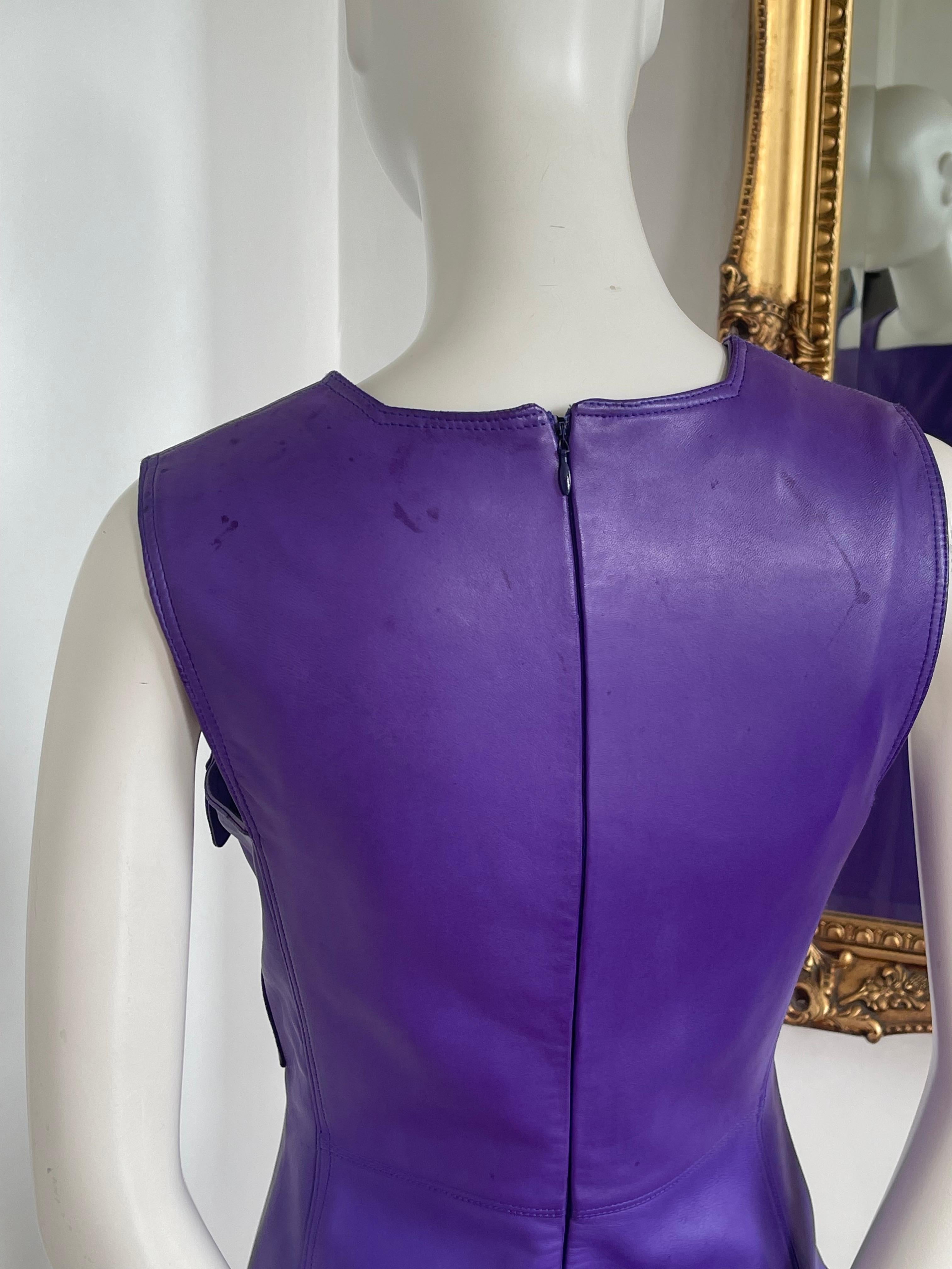 FW 1996 Versace purple leather shift dress with medusa buttons 3