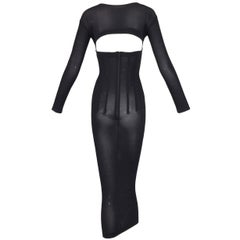 F/W 1997 Dolce & Gabbana Sheer Black Cut-out Corset L/S Wiggle Pin-Up Dress