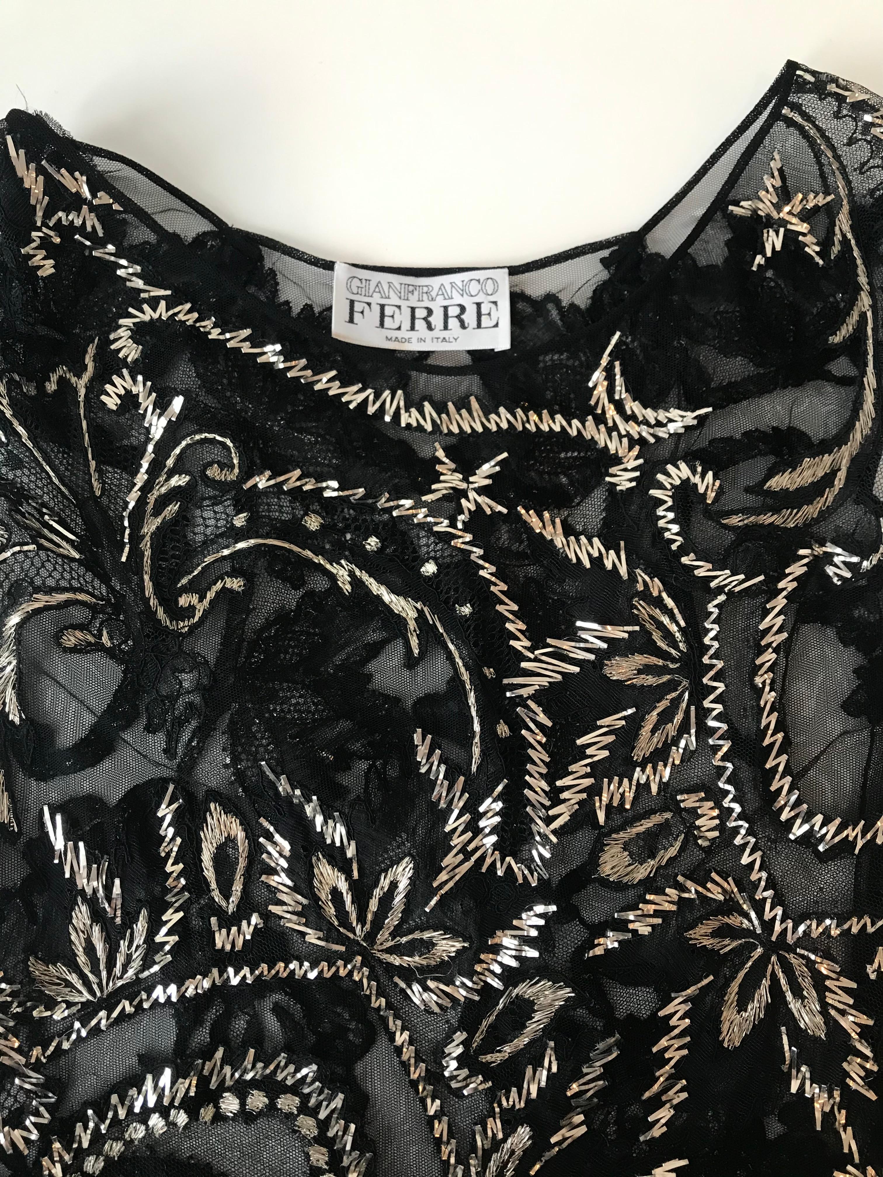 FW 1998 Gianfranco Ferre Metallic Embroidered Tulle Evening Gown For Sale 14