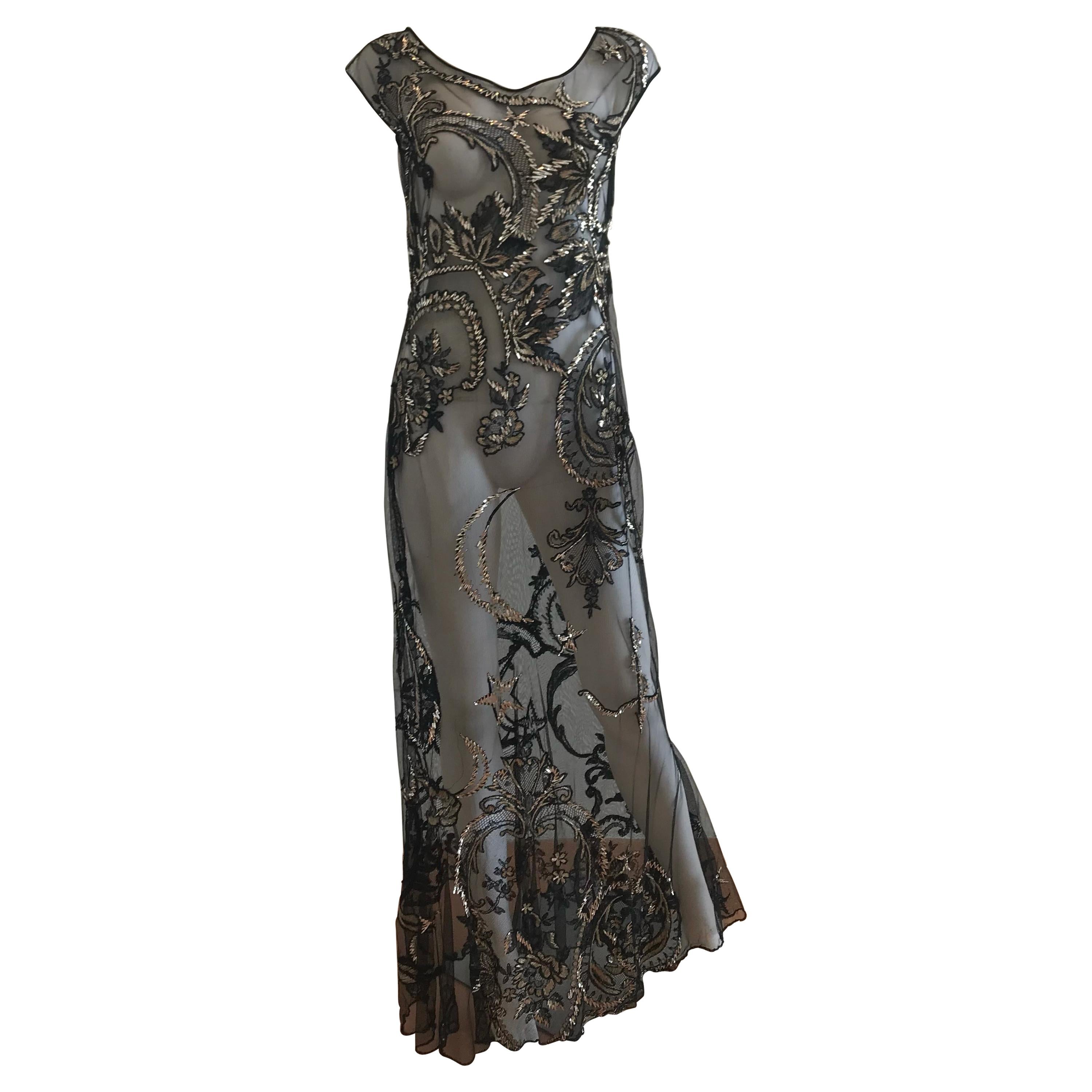 FW 1998 Gianfranco Ferre Metallic Embroidered Tulle Evening Gown For Sale 9