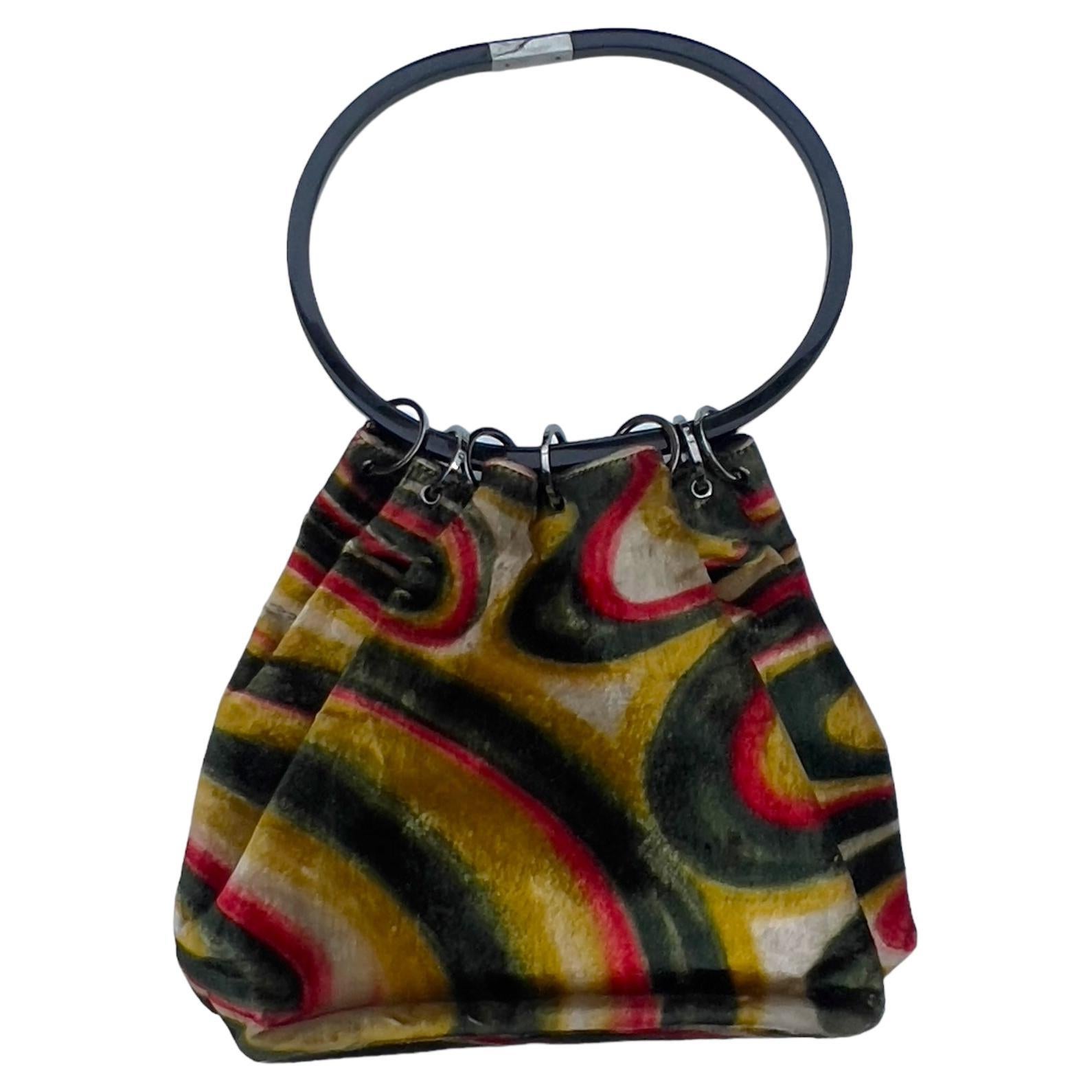 FW 1999 Gucci by Tom Ford Runway Psychedelic Swirl Silk Velvet Hoop Bucket Bag