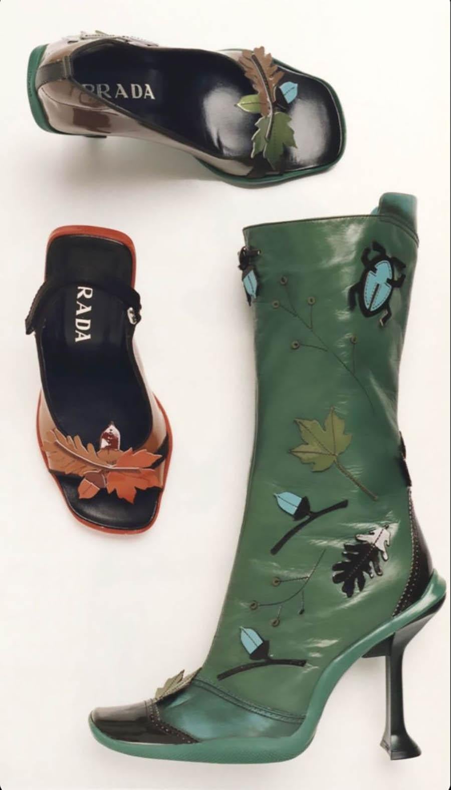 FW 1999 Prada Sculptural Heels Leaf and Petal Appliqué Runway boots EU Size 36 For Sale 5