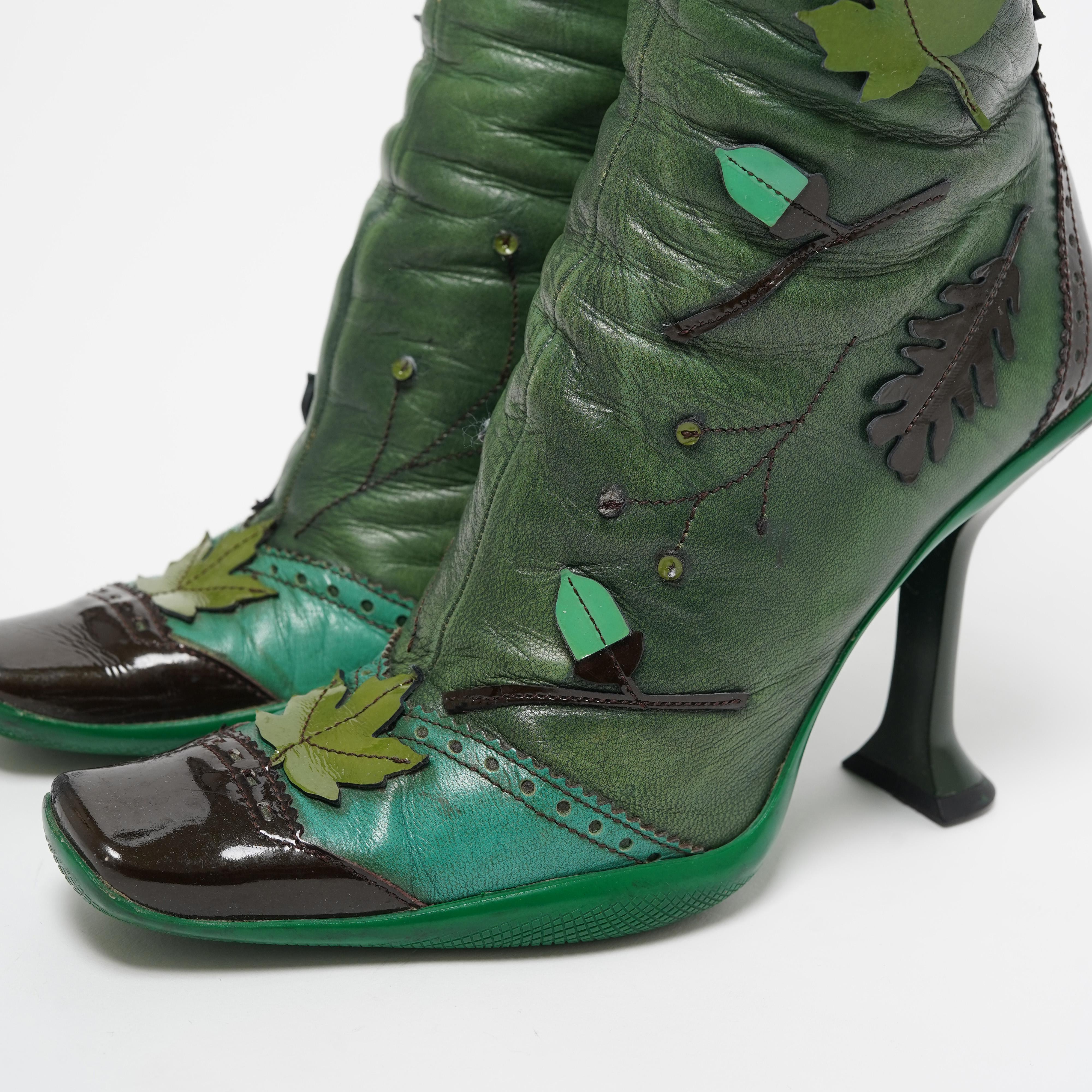 Women's FW 1999 Prada Sculptural Heels Leaf and Petal Appliqué Runway boots For Sale
