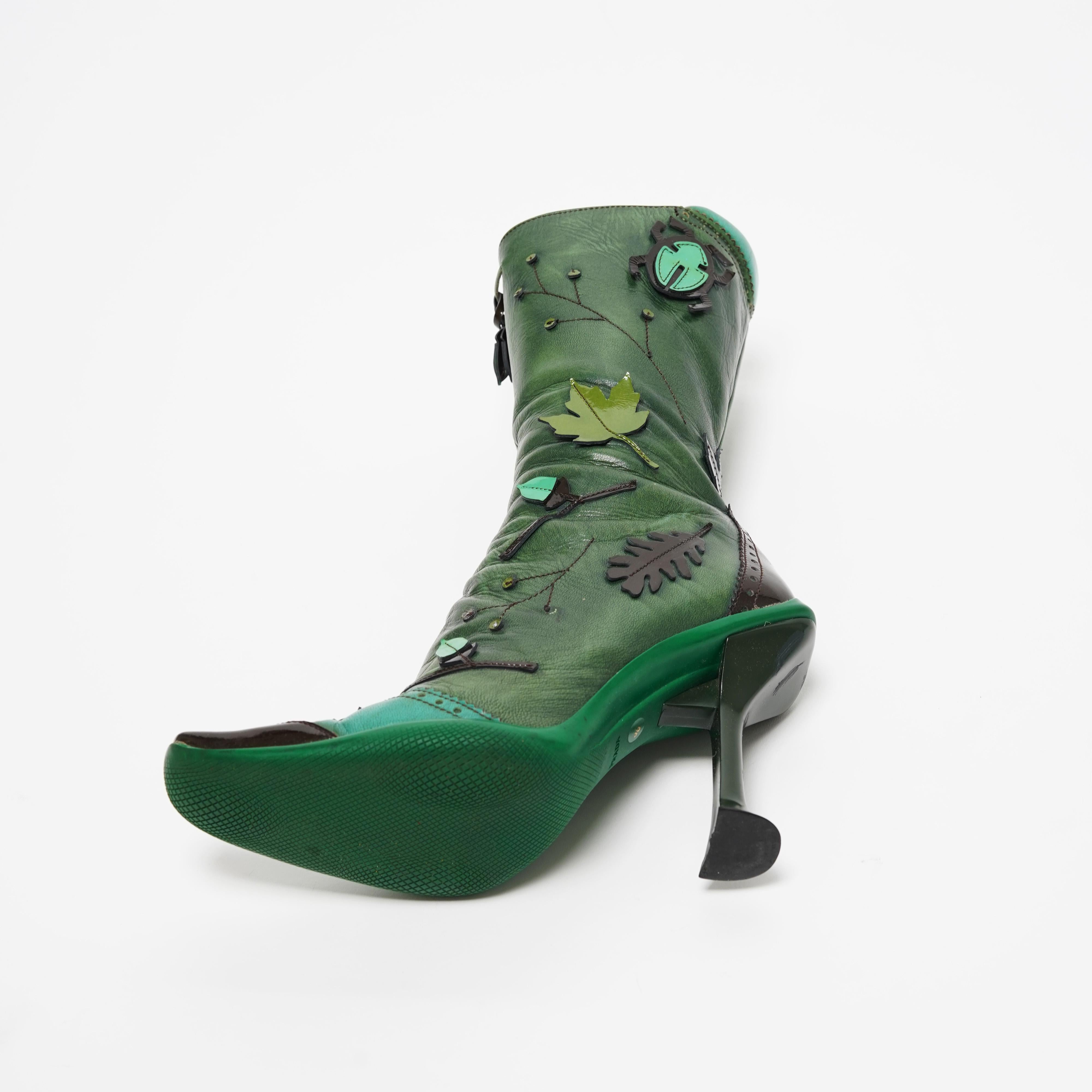 FW 1999 Prada Sculptural Heels Leaf and Petal Appliqué Runway boots For Sale 1