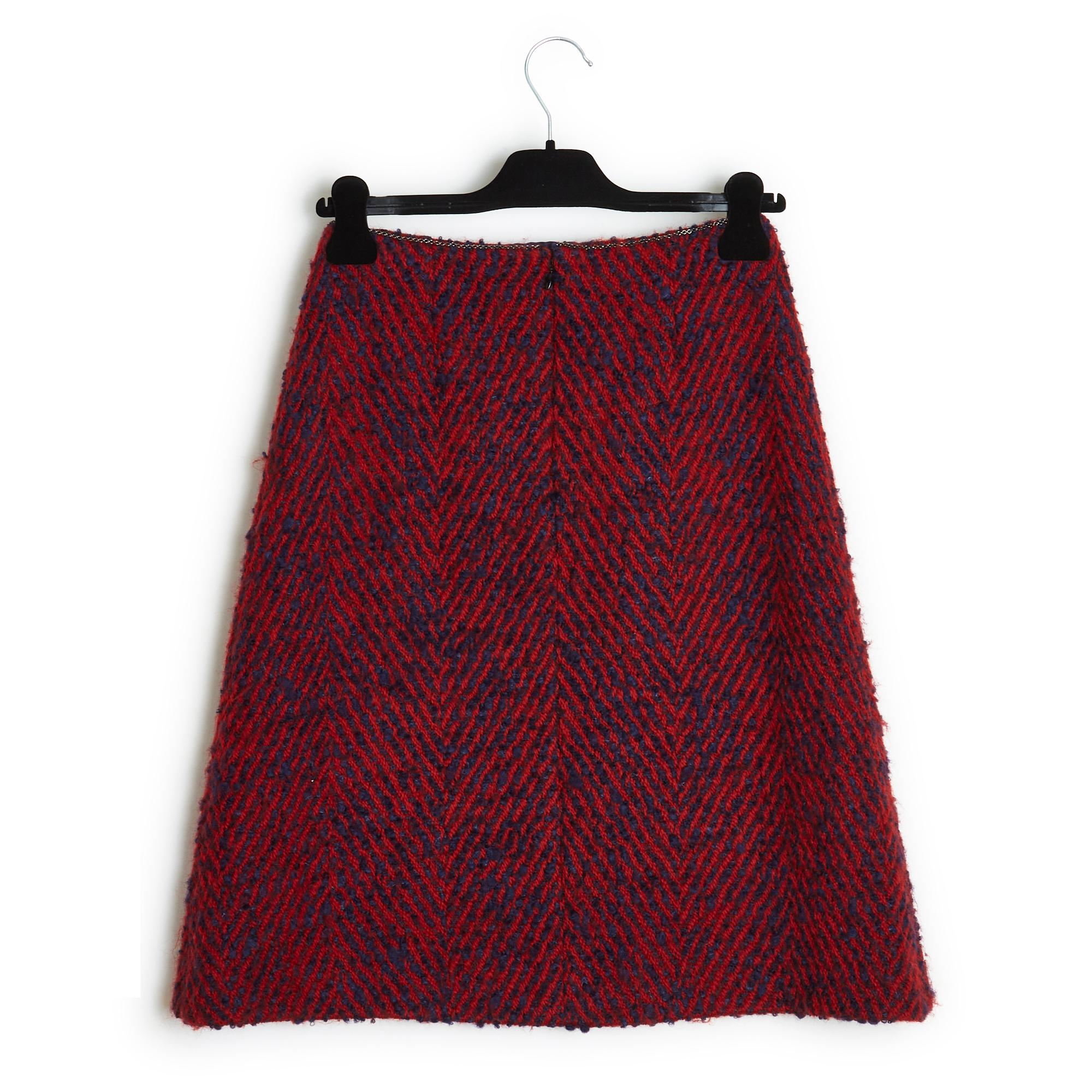 FW 2000 Red Blue Tweed Skirt FR36/38 1
