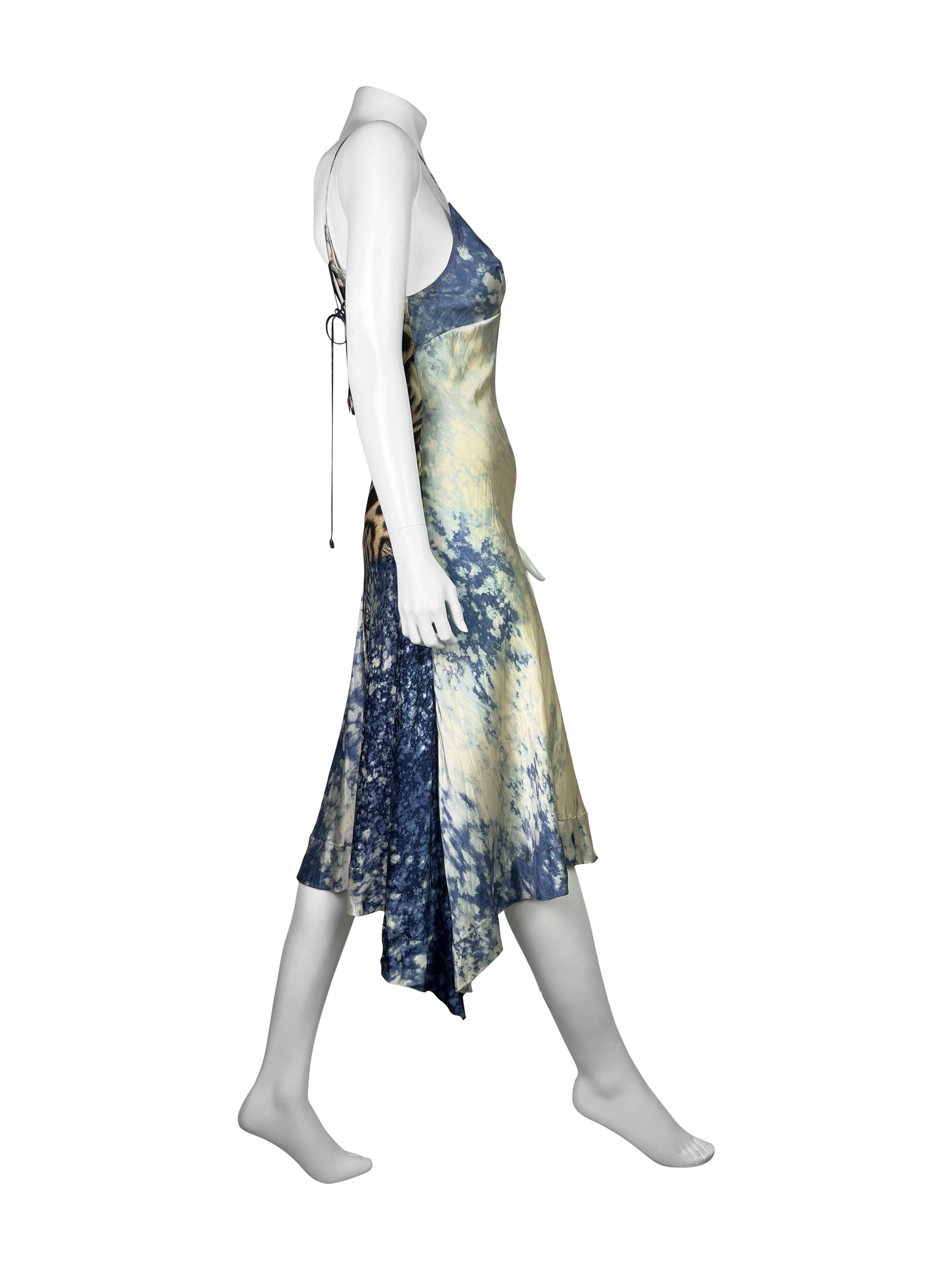 FW 2001 Roberto Cavalli Trompe L'oleil Printed Silk Dress In Excellent Condition In Prague, CZ
