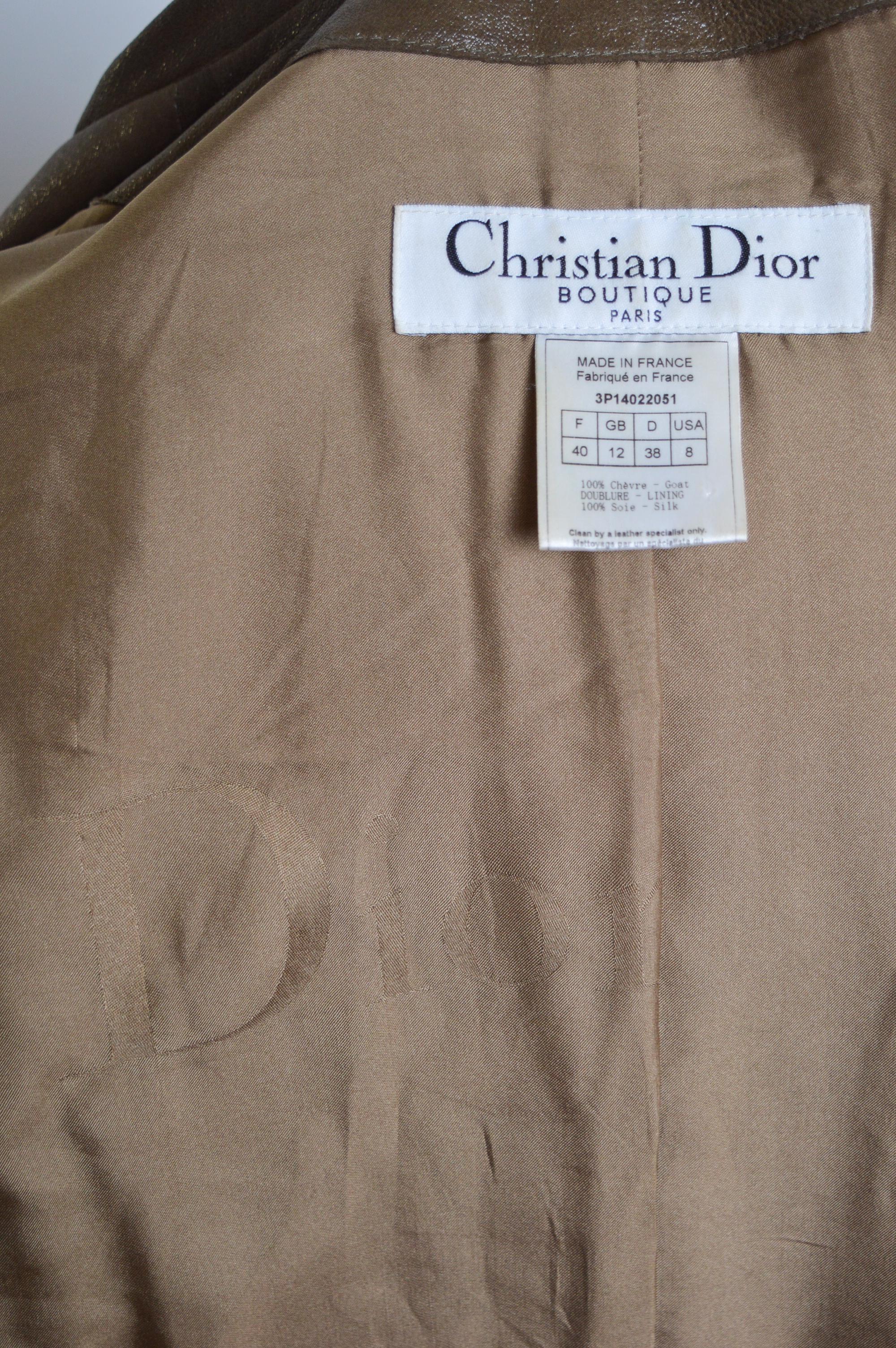 FW 2002 Christian Dior Y2k Galliano Admit it Green Khaki Lace up Leather Jacket For Sale 15