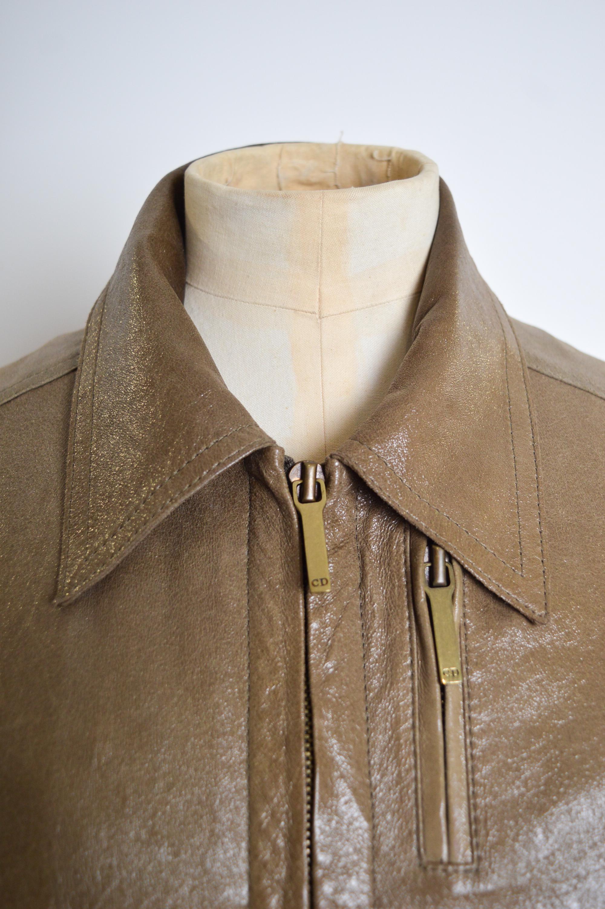 FW 2002 Christian Dior Y2k Galliano Admit it Green Khaki Lace up Leather Jacket For Sale 2