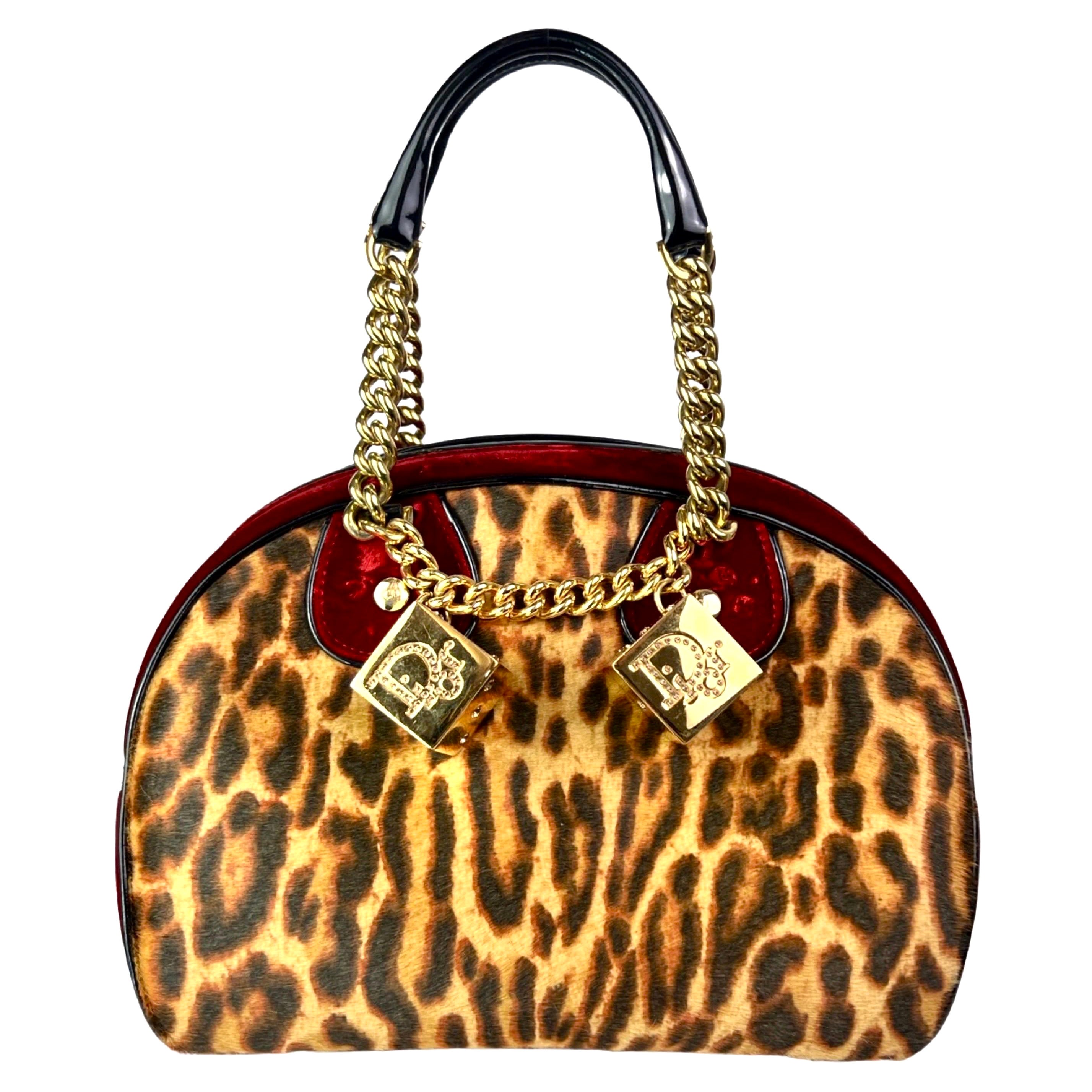 FW 2004 Dior by John Galliano Leopard Print Pony Gambler Dice Bag