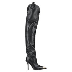 FW/2019 L# 2 New VERSACE Black Calfskin Metal Toe Stiletto Heel Shoes 6.5; 10.5