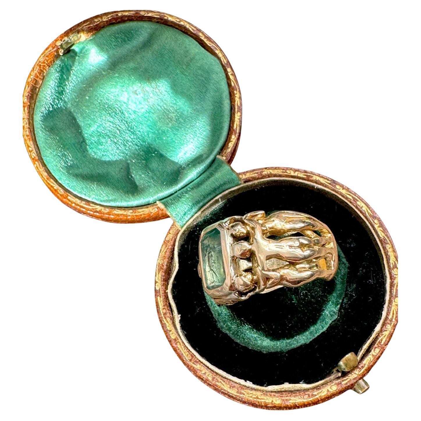 F.W. Lawrence Art Carved Intaglio di smeraldo intagliato di Diana e le Tre Grazie in vendita