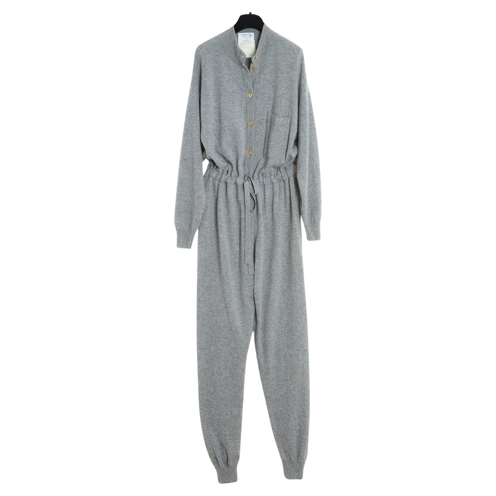 FW1991 Chanel Iconic Grey Cashmere Jumpsuit FR38/40 Pristine For Sale
