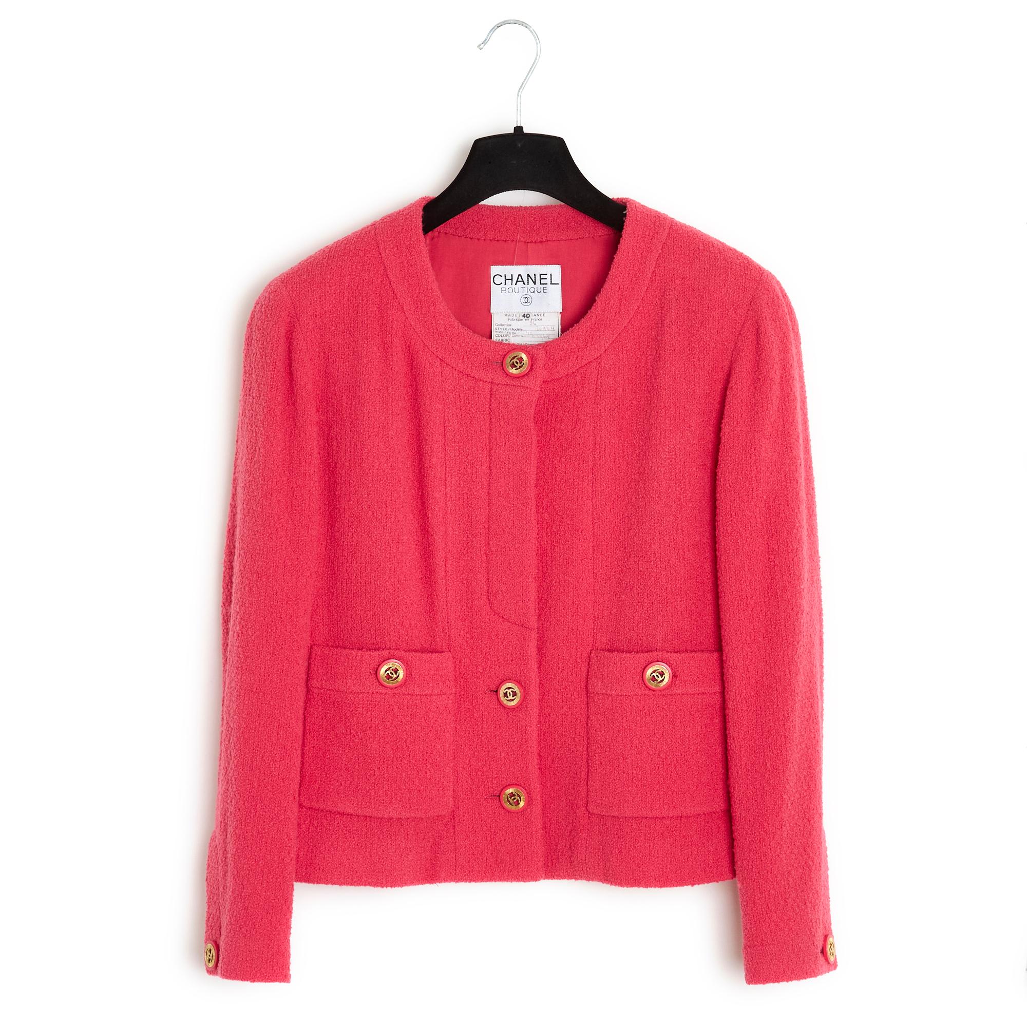 Chanel - Ensemble veste en laine rose FR40 US8, automne-hiver 1991 Pour femmes en vente