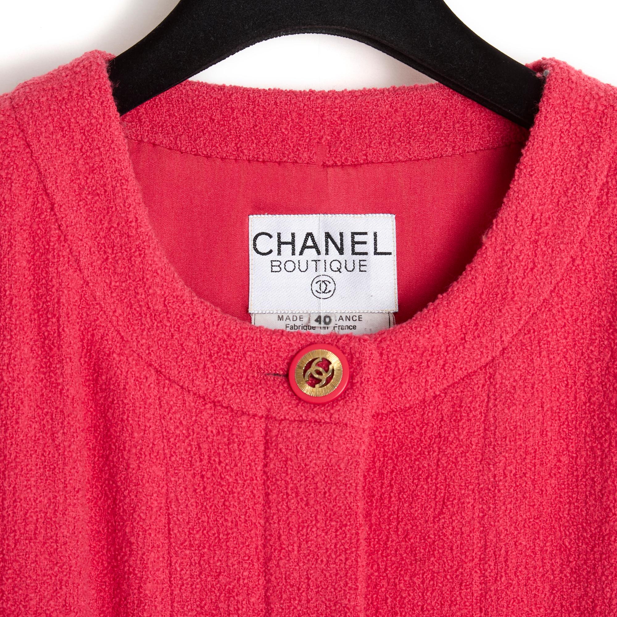 Chanel - Ensemble veste en laine rose FR40 US8, automne-hiver 1991 en vente 1