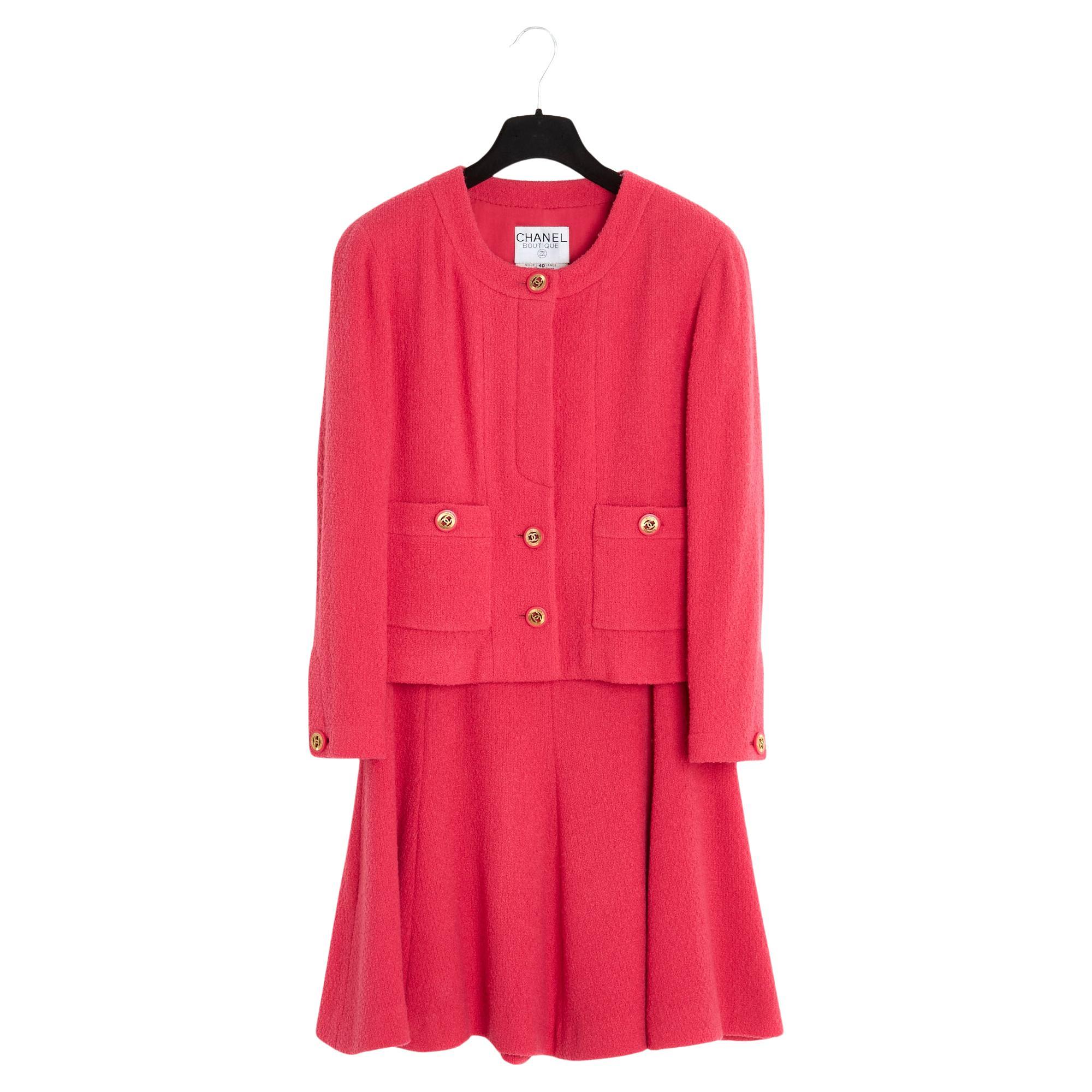 FW1991 Chanel Pink Wool Jacket Ensemble FR40 US8 For Sale
