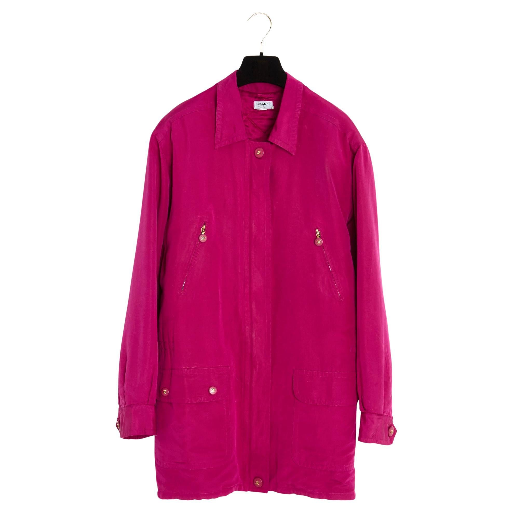 FW1994 Chanel Pink Silk Oversize Parka US8 to 12 For Sale