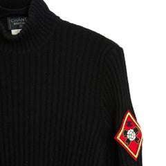 FW1996 Chanel Pull CC FR40 Black Cashmere Camelia High Neck Sweater UK12 US10
