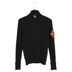 FW1996 Chanel Pull CC FR40 Black Cashmere Camelia High Neck Sweater UK12 US10