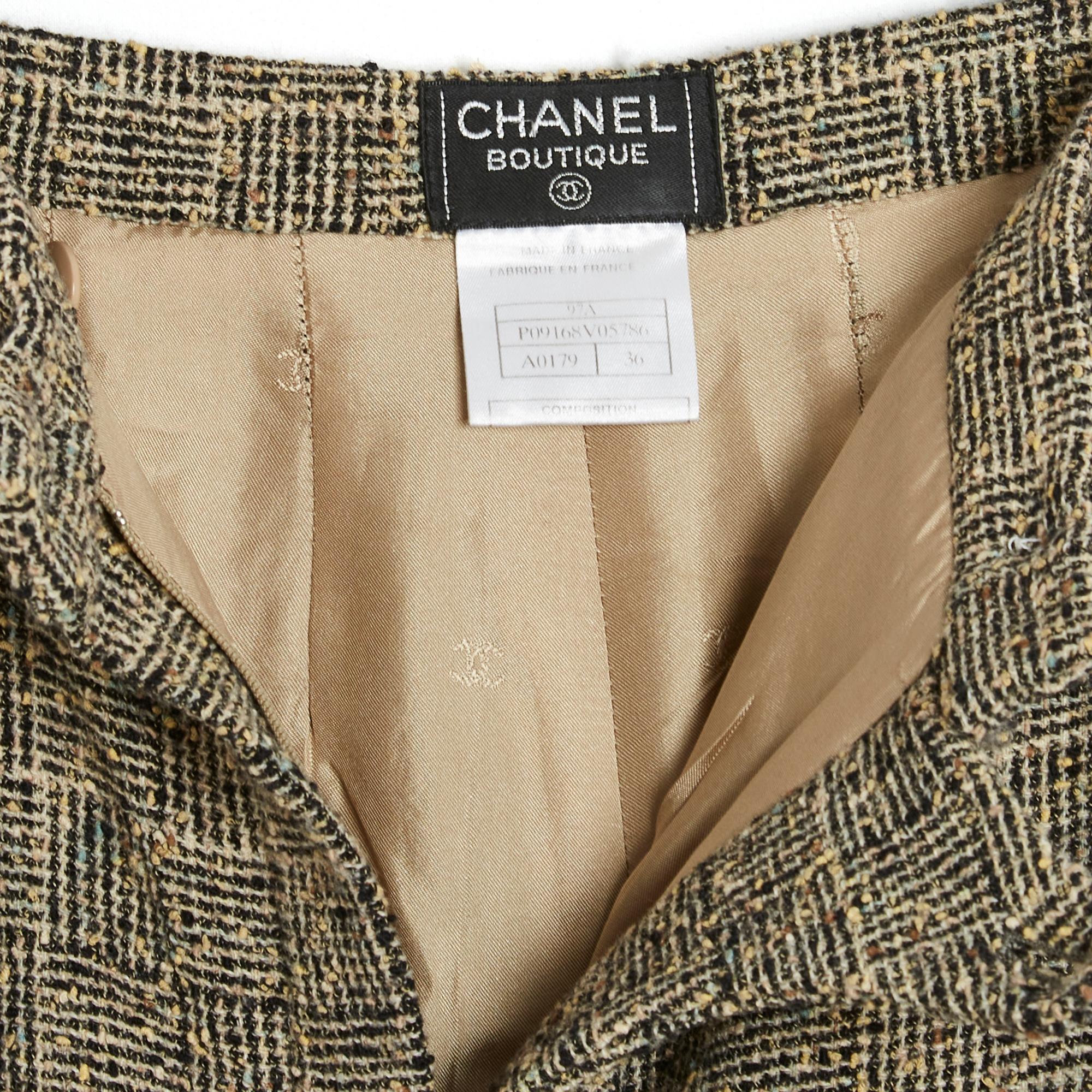 Women's or Men's FW1997 Chanel Wide Leg Beige Tweed Pants FR36