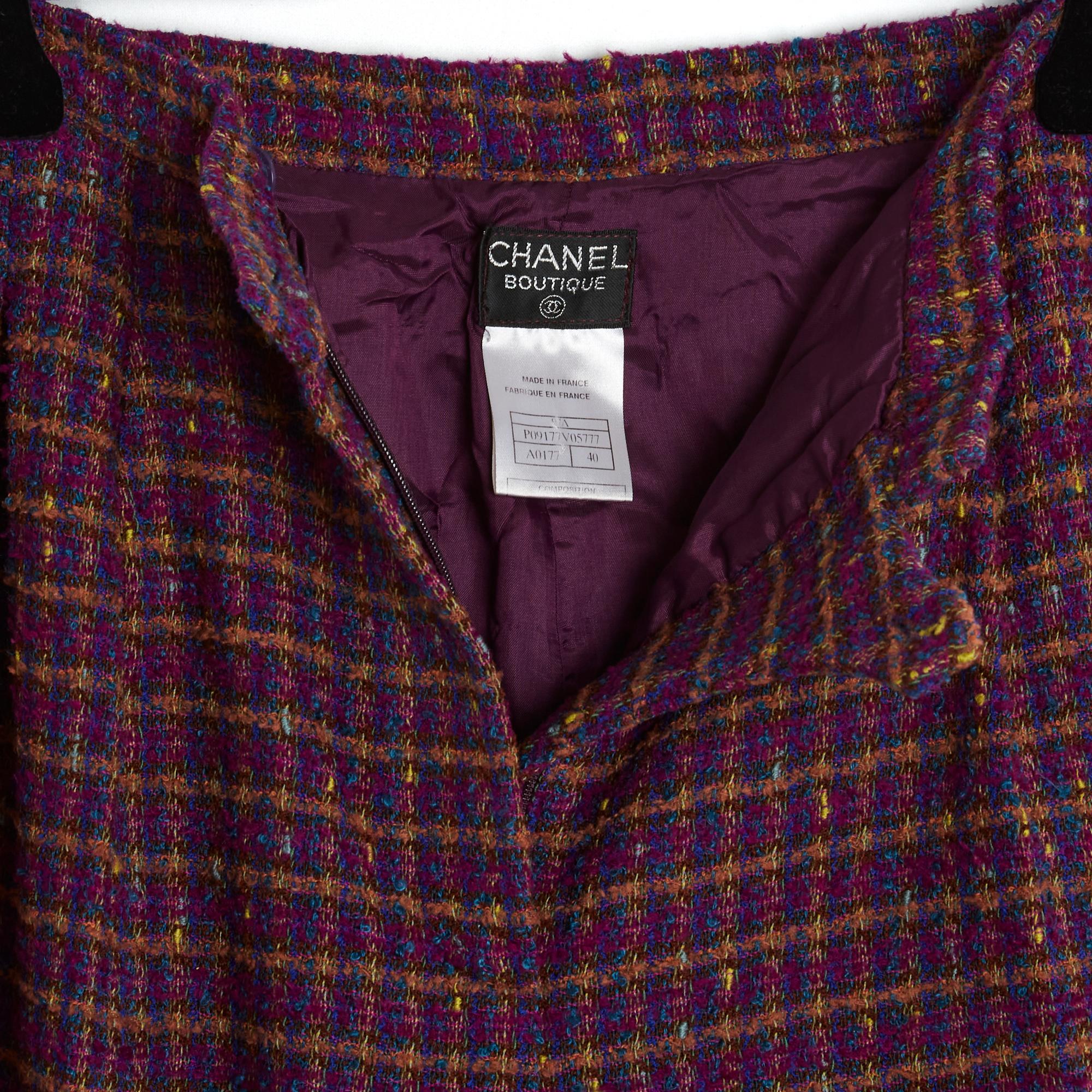 H/W 1997 Chanel Hose aus Prune-Tweed mit weitem Bein FR40  1